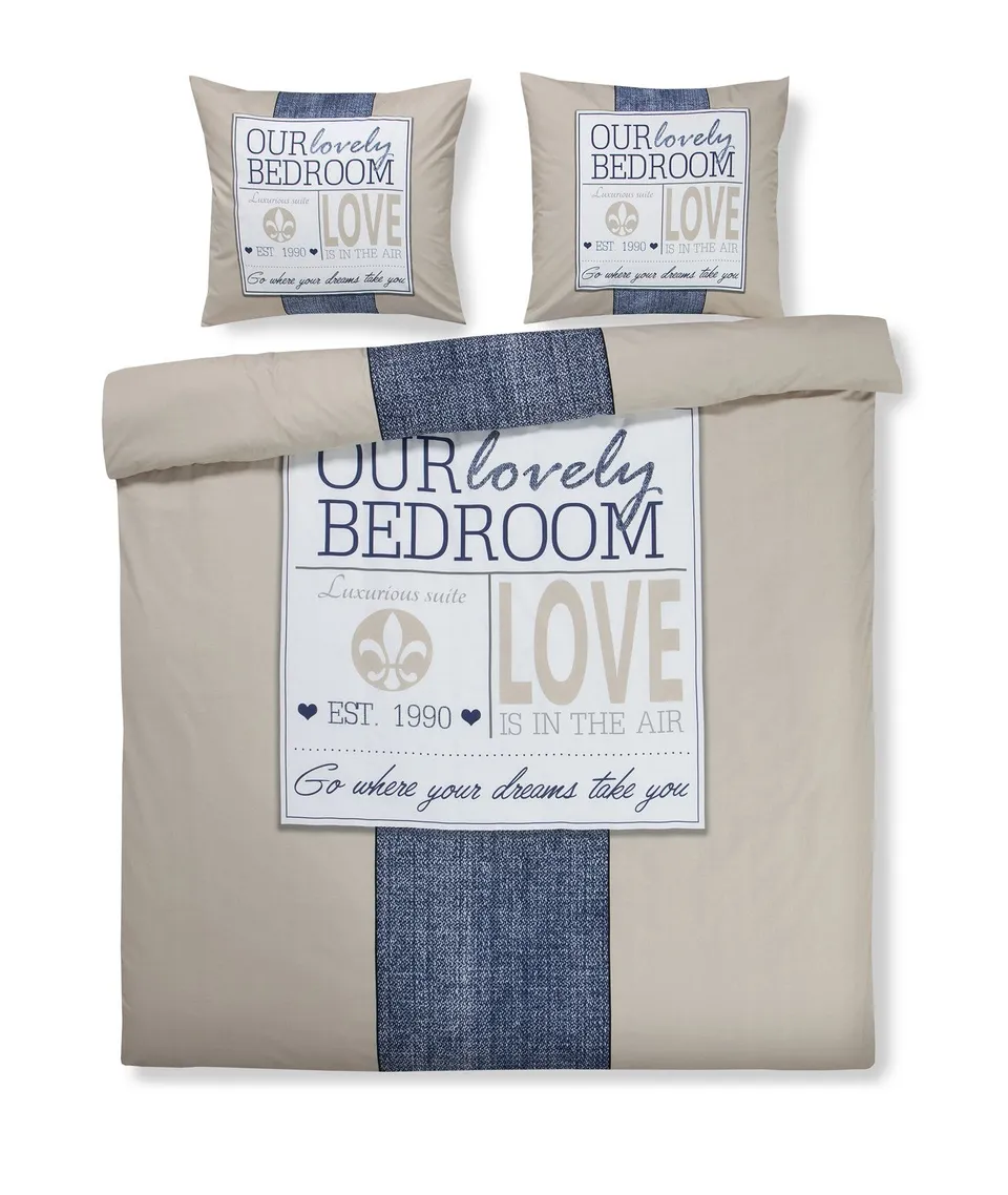 kayoom-bettw-sche-taro-125-beige-blau-135-x-200-cm image 1