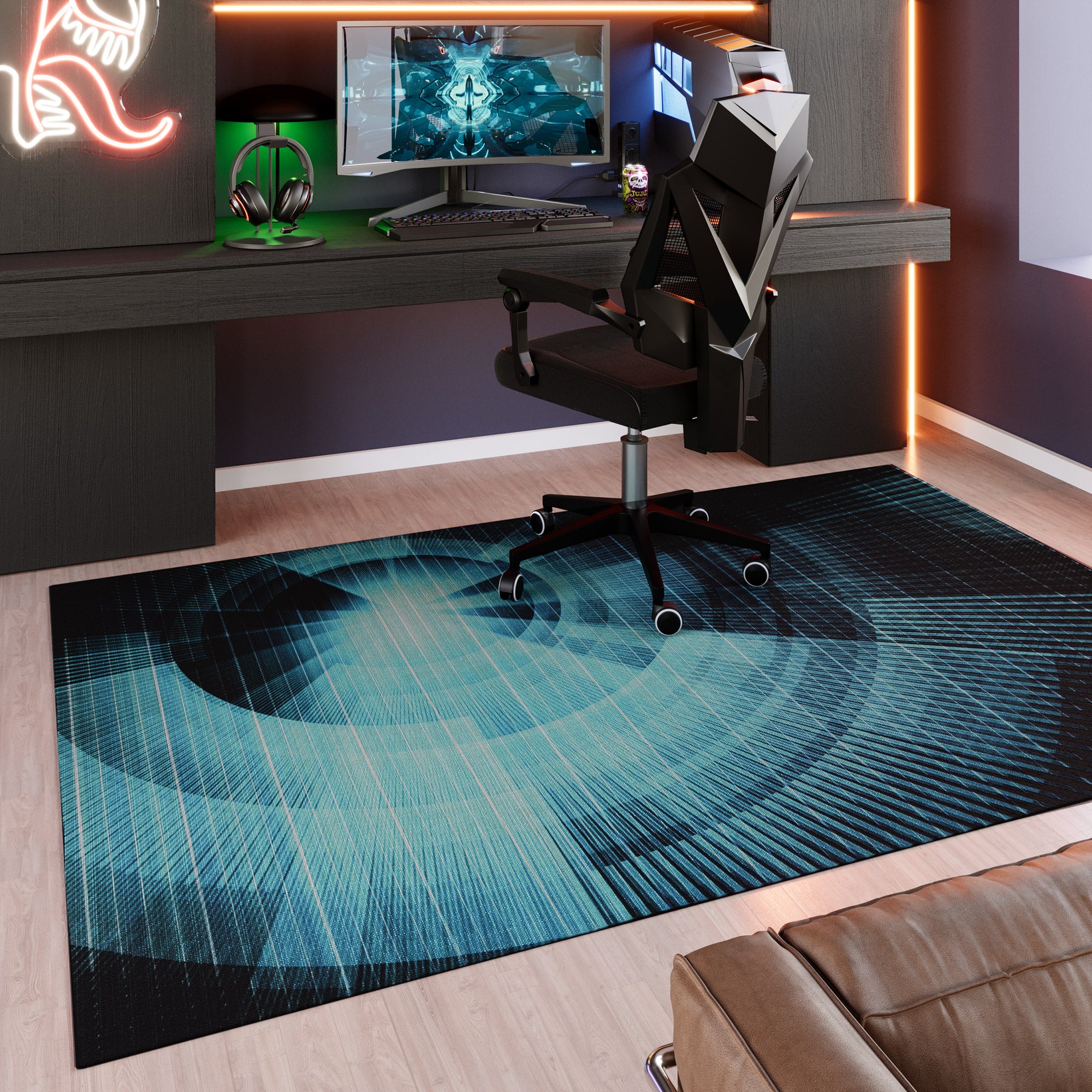 weconhome-gamerteppich-eckig-blau-schwarz-cyber-swirl-bedruckt image 2