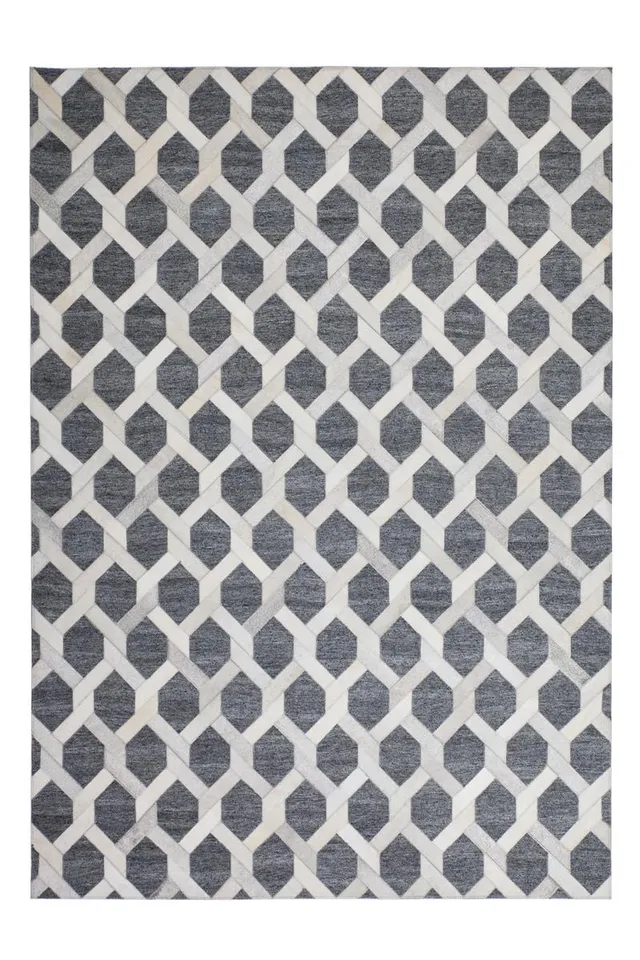 kayoom-chimera-125-designteppich-leder-mix-elfenbein-pflegeleicht image 1
