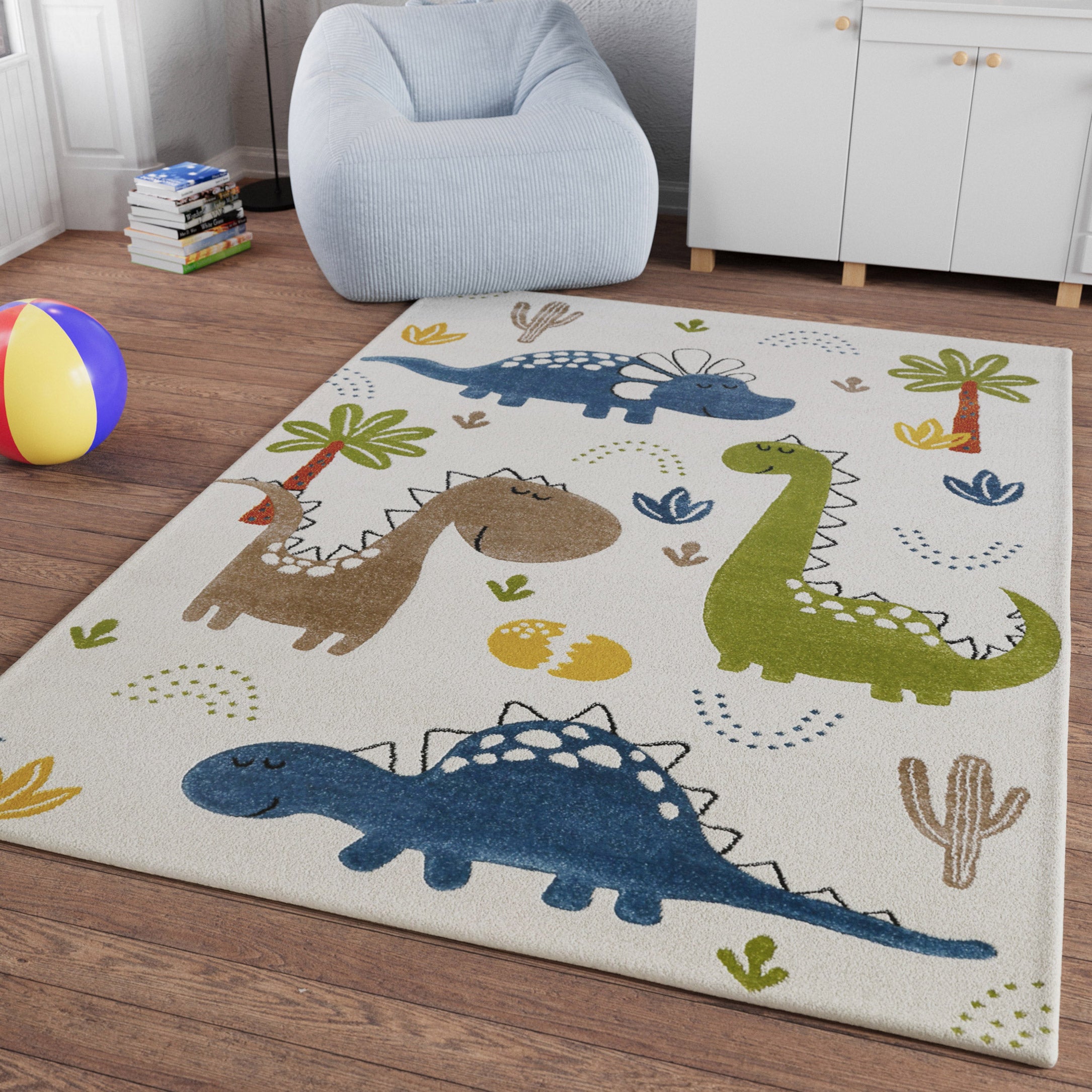 weconhome-smart-kids-kinderteppich-creme-wei-dino-friends-eckig-gewebt image 2