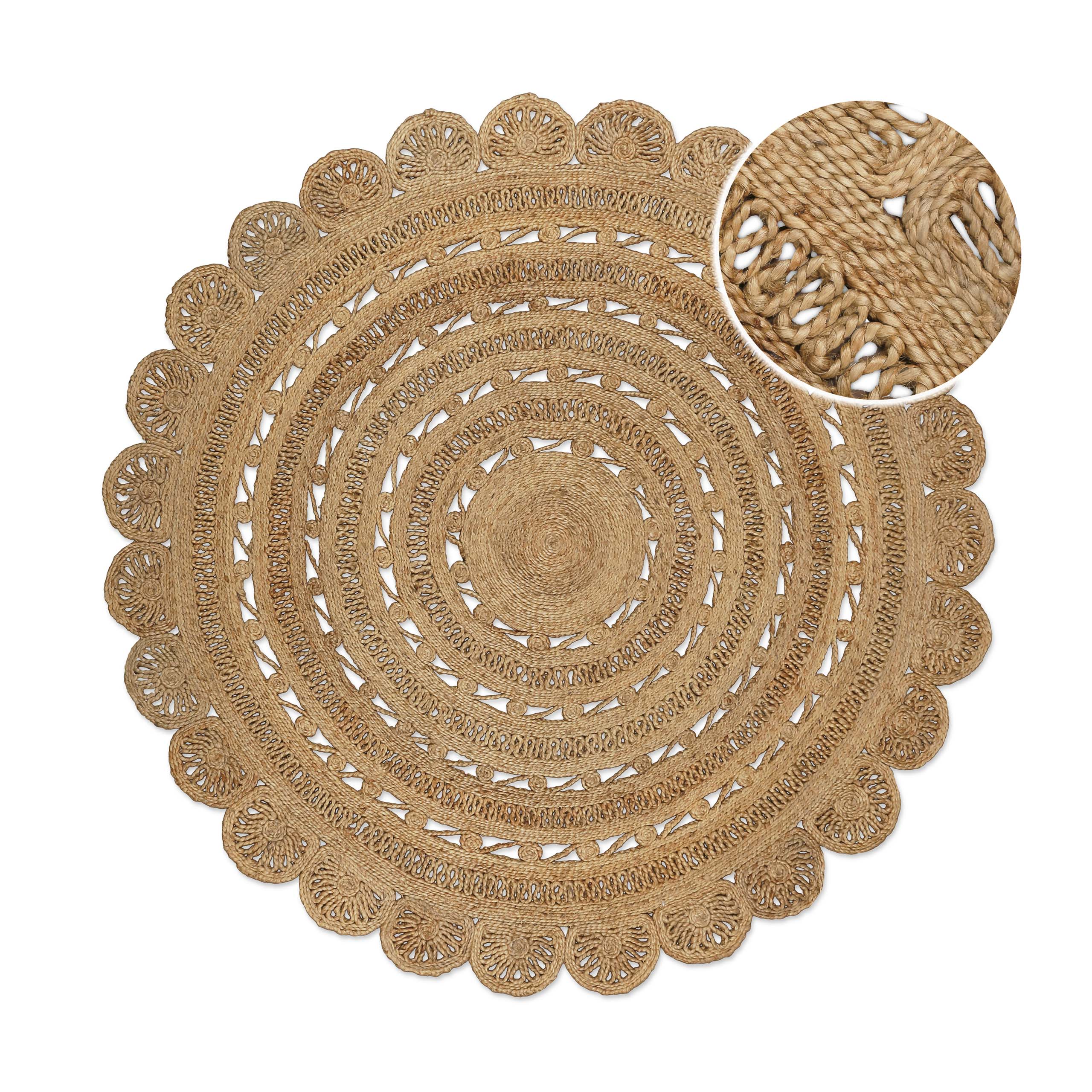 weconhome-green-looop-bloom-jute-teppich-rund-handgewebt-aus-100-reiner-jute-flo image 1