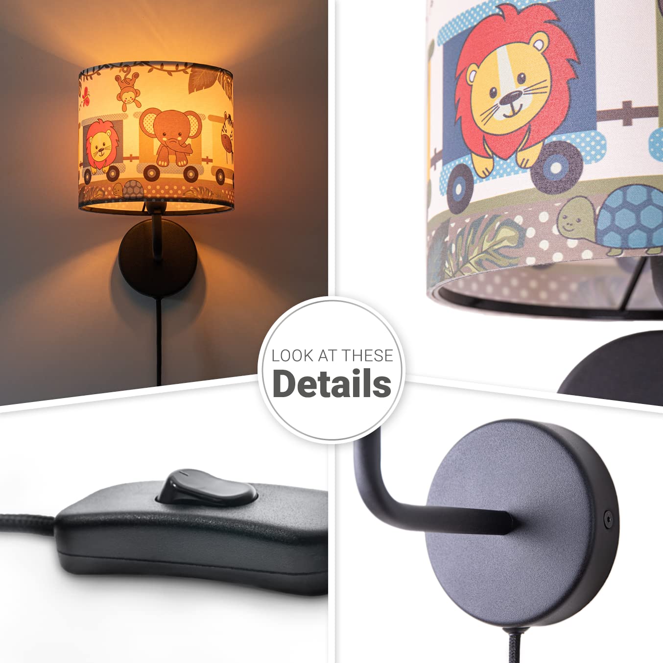 paco-home-kinder-wandlampe-dschungel-zoo-e14-stoffschirm-mit-stecker-und-kabel image 4