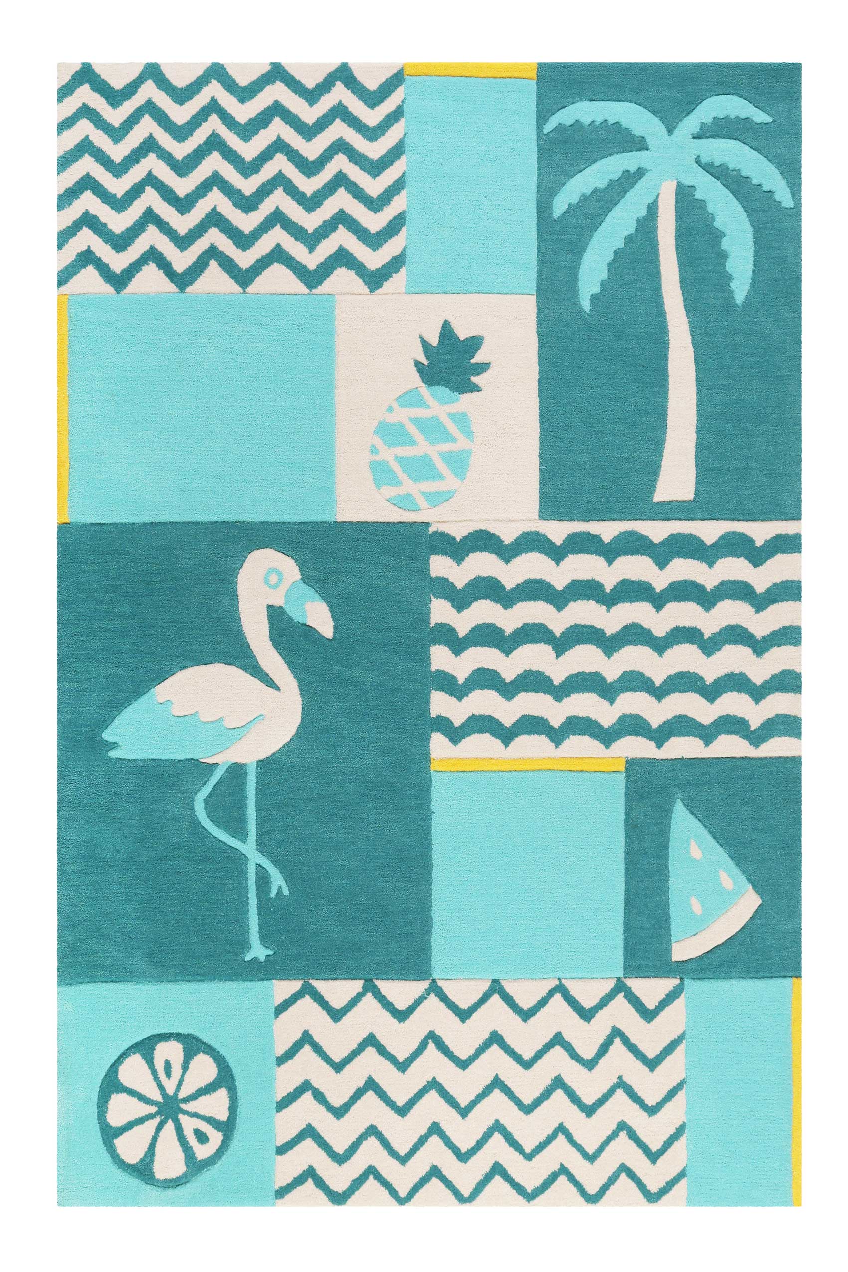 smart-kids-by-weconhome-kinderteppich-fruity-flamingo-t-rkis-blau-gr-n-handgetuf image 1
