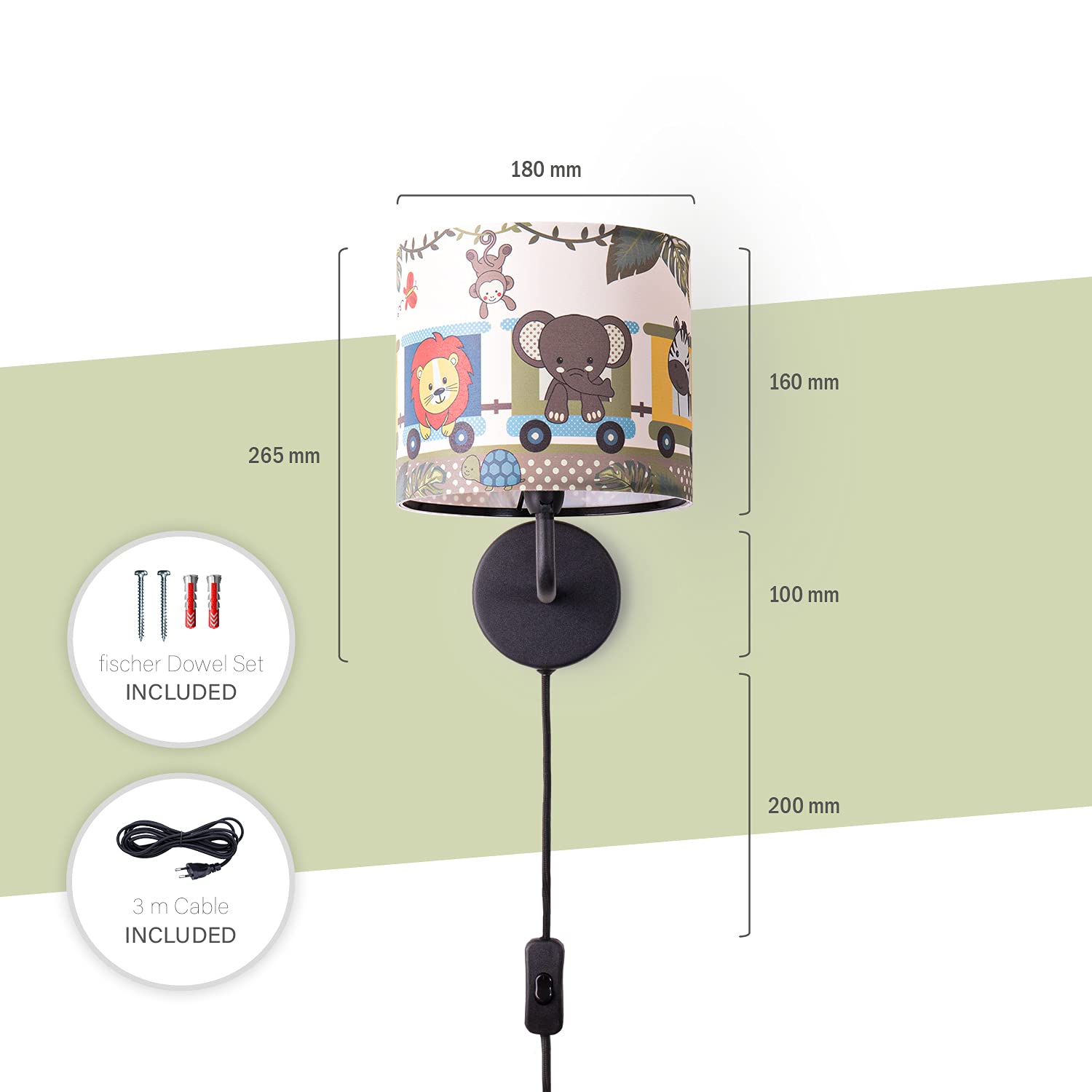 paco-home-kinder-wandlampe-dschungel-zoo-e14-stoffschirm-mit-stecker-und-kabel image 3