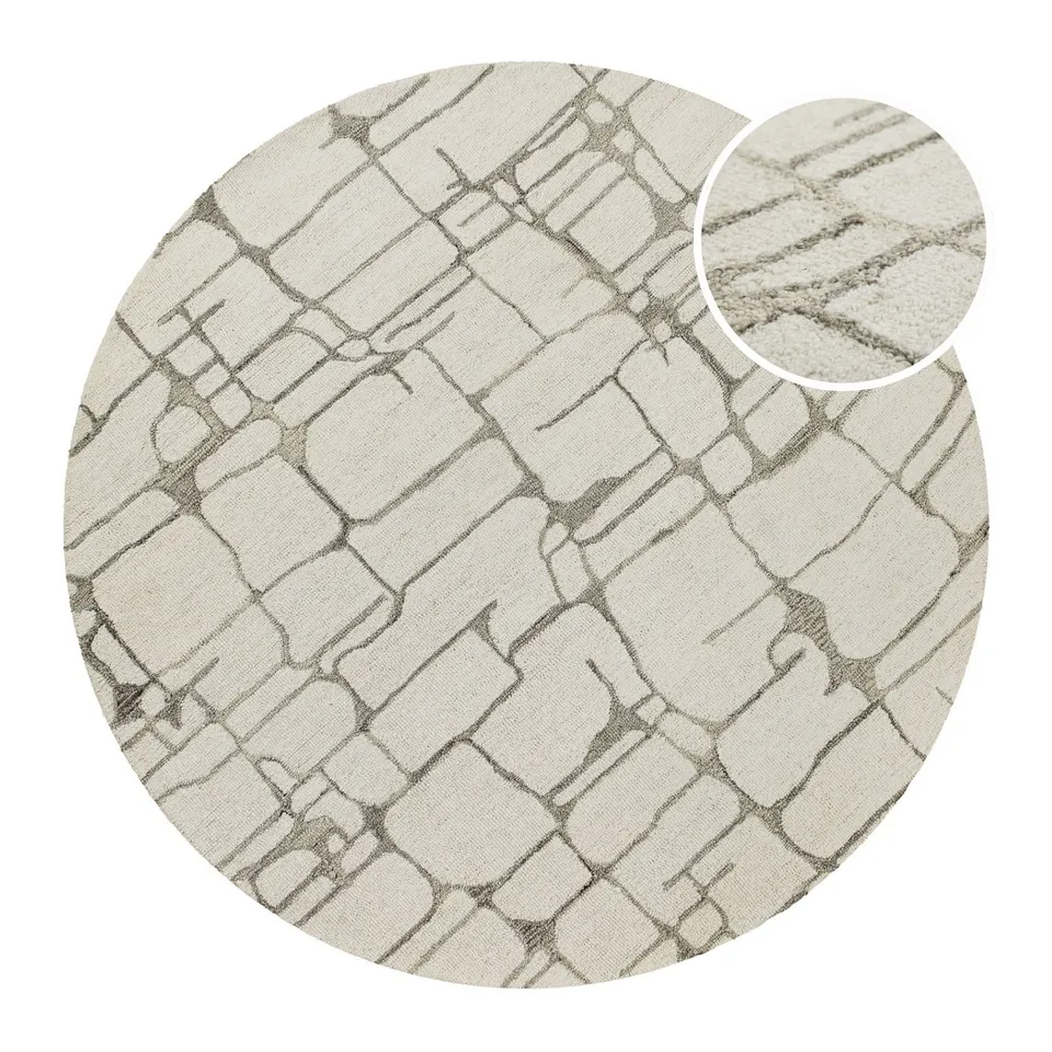 hamptons-by-weconhome-kurzflorteppich-rund-twelve-creme-wei-handgetuftete-schurw image 1