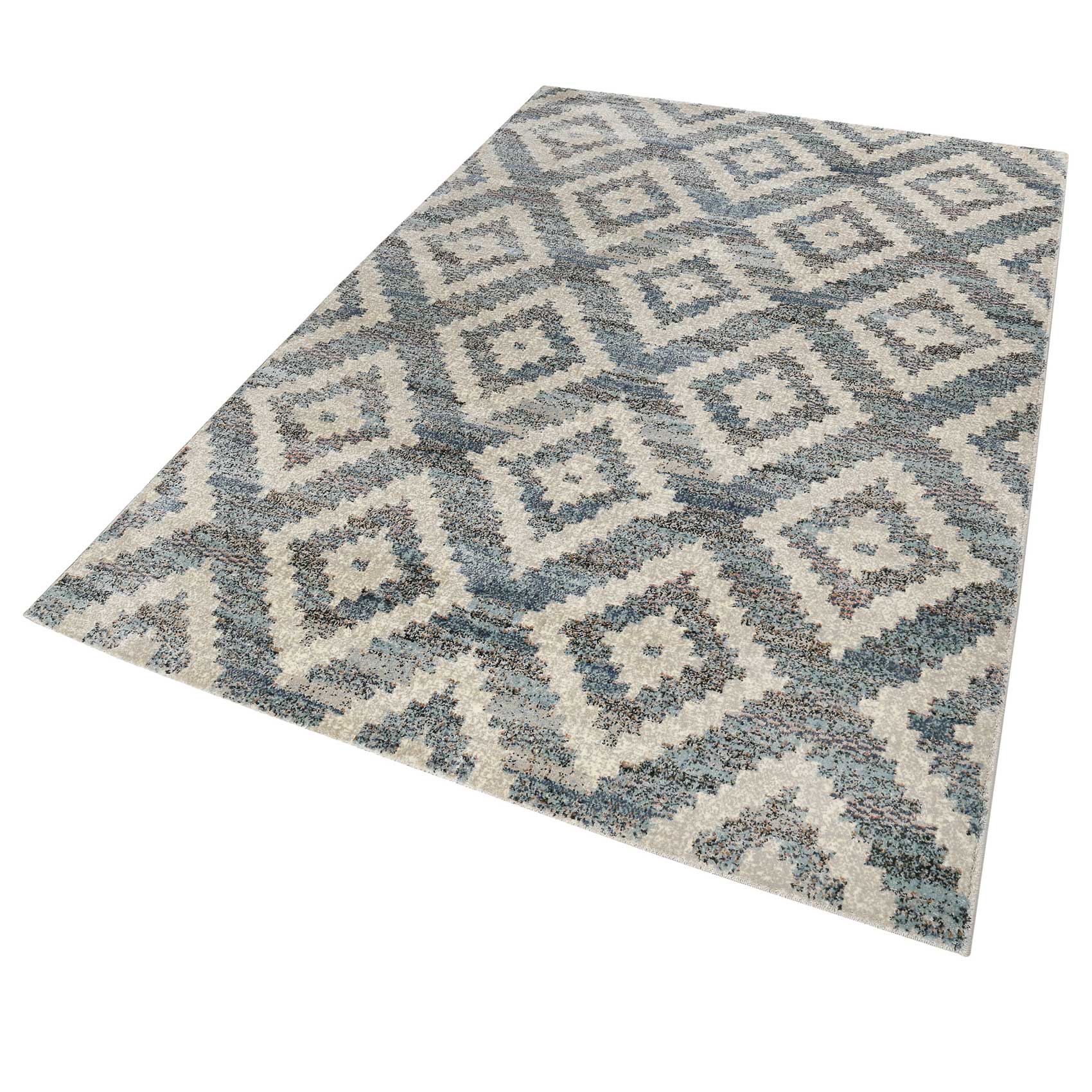 weconhome-passion-2-0-kurzflor-teppich-grau-blau-beige-mit-rhombenmuster image 2