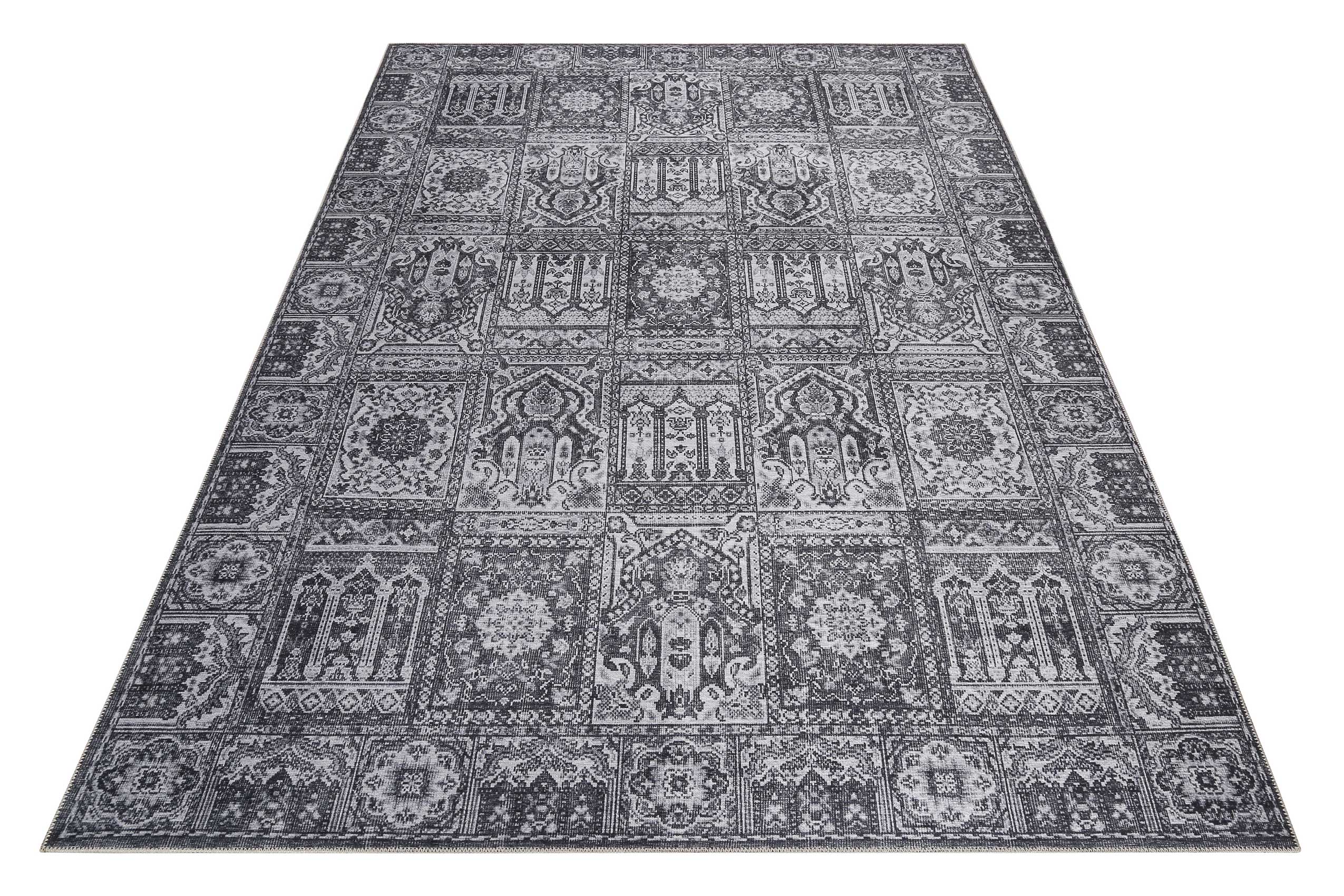 weconhome-vintage-teppich-grau-anthrazit-kurzflor-fresh-bachtiar-chenille-baumwo image 2