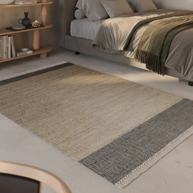 weconhome-green-looop-viktor-handgewebter-kurzflor-teppich-beige-grau-aus-jute-u image 1