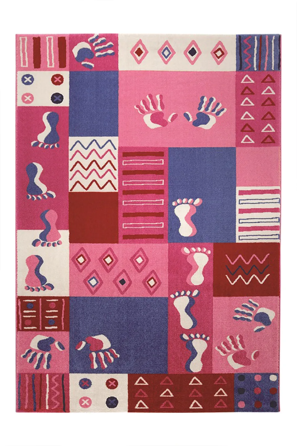 weconhome-kinderteppich-hand-feet-rosa-bunt-patchwork-weich image 1