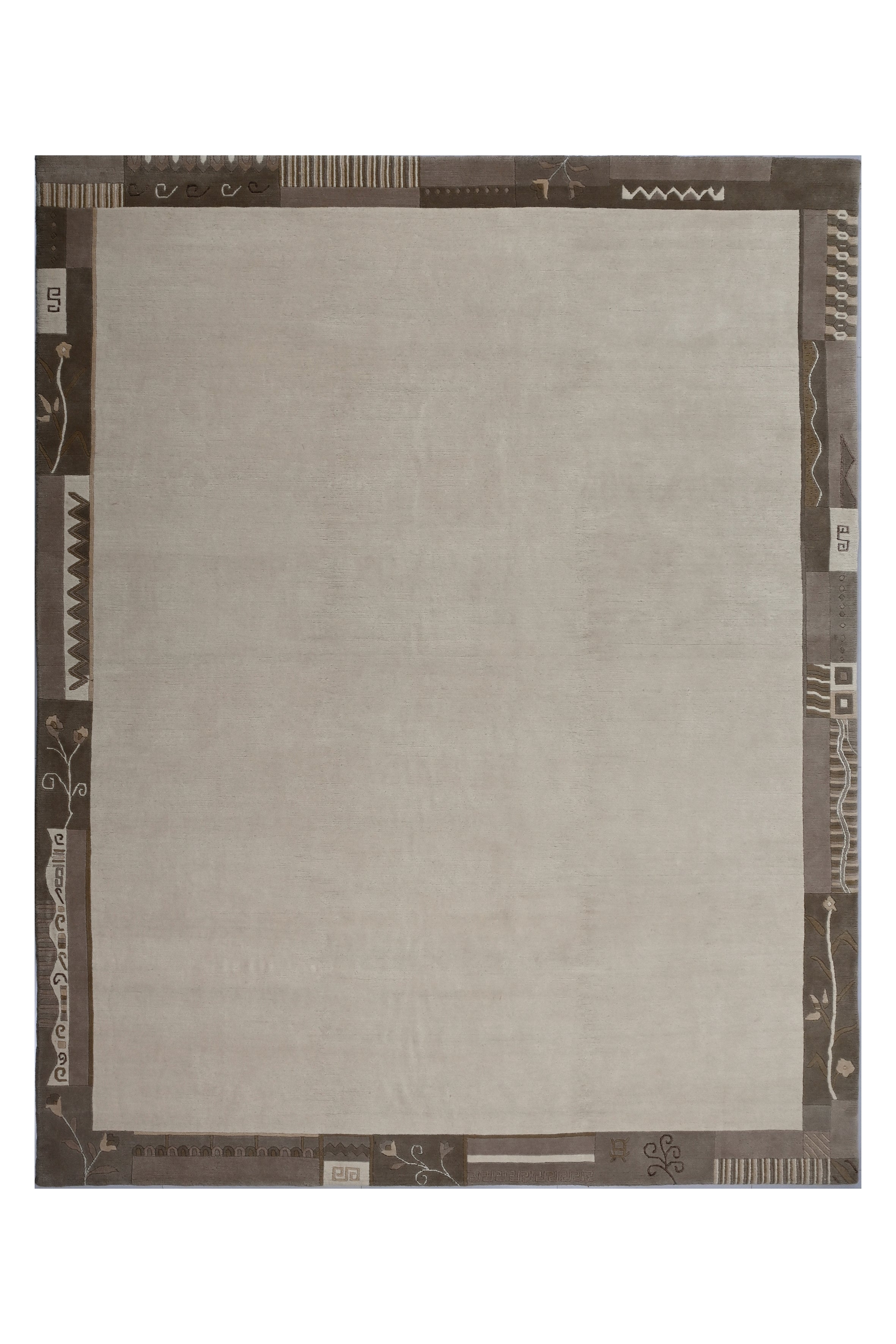 weconhome-handgekn-pfter-tibet-teppich-beige-mit-retro-bord-re-neuwertig-einzels image 1