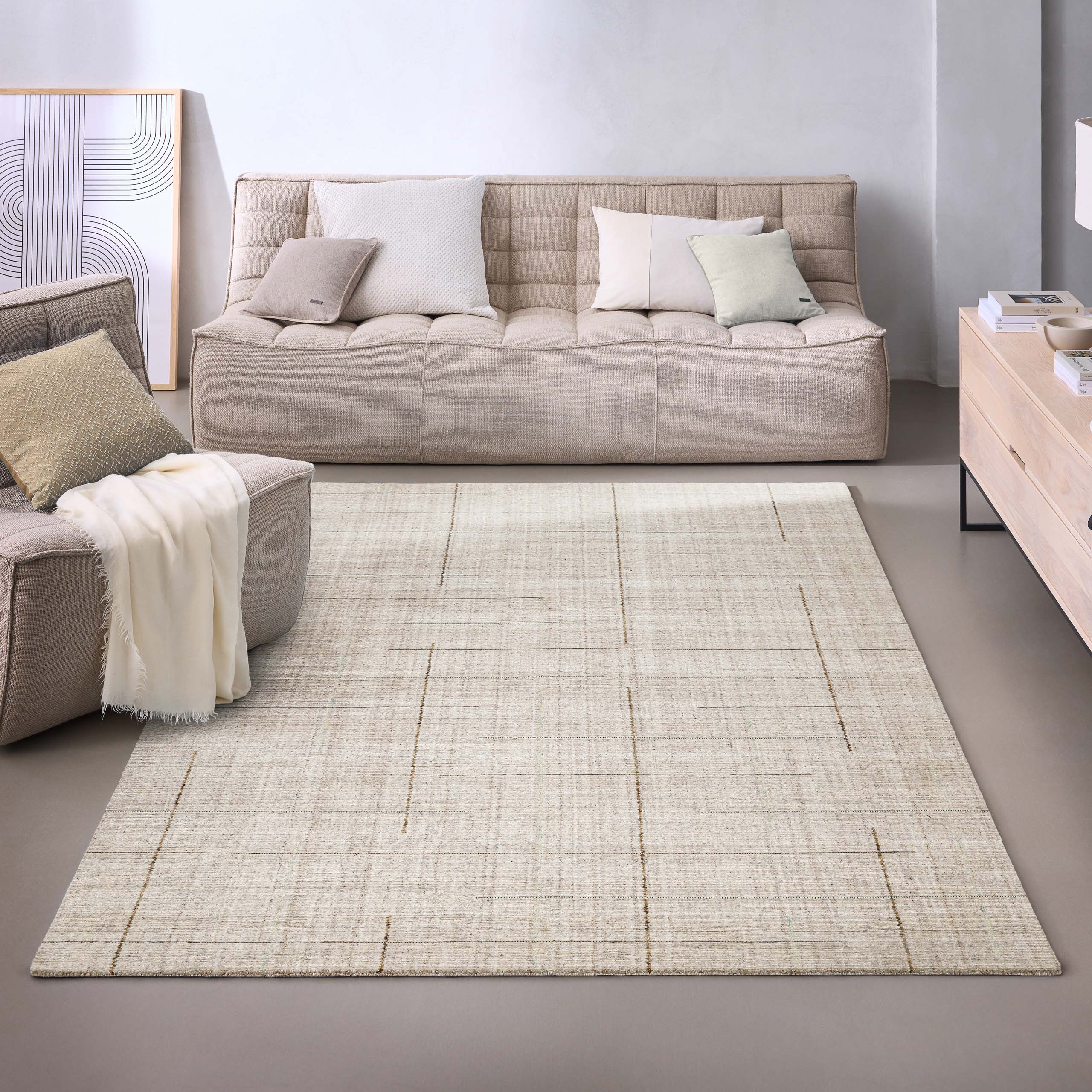 weconhome-kurzflorteppich-milly-greige-handgewebt-80-tencel-20-schurwolle image 2
