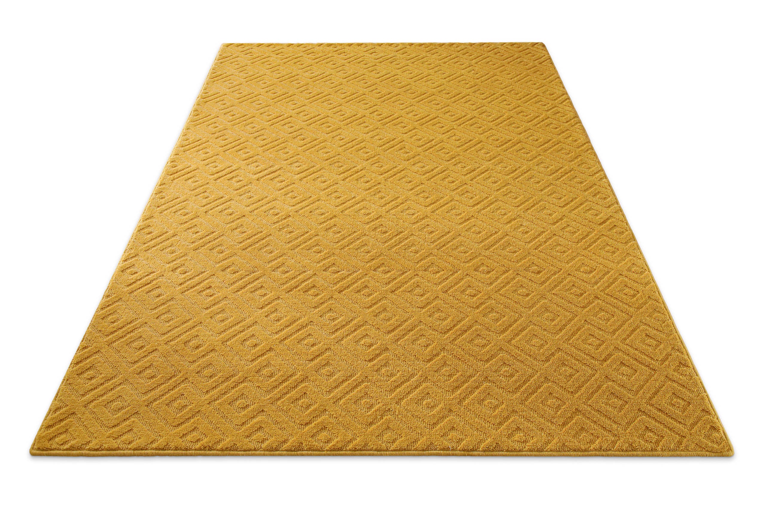 weconhome-kurzflor-teppich-castello-two-gelb-handgewebte-schurwolle-grafisches-r image 3