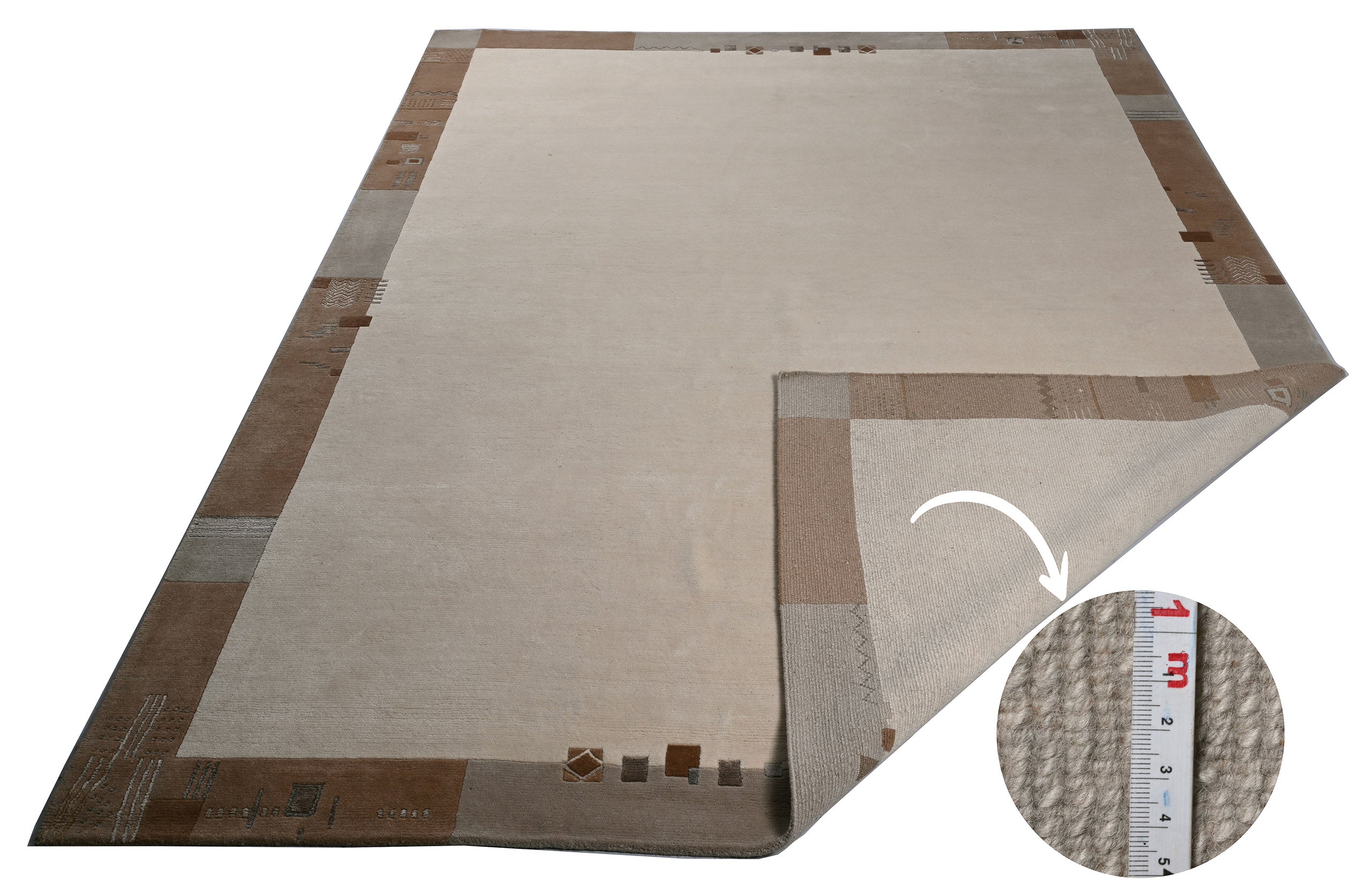 weconhome-handgekn-pfter-tibeter-teppich-beige-mit-retro-bord-re-neuwertig image 2