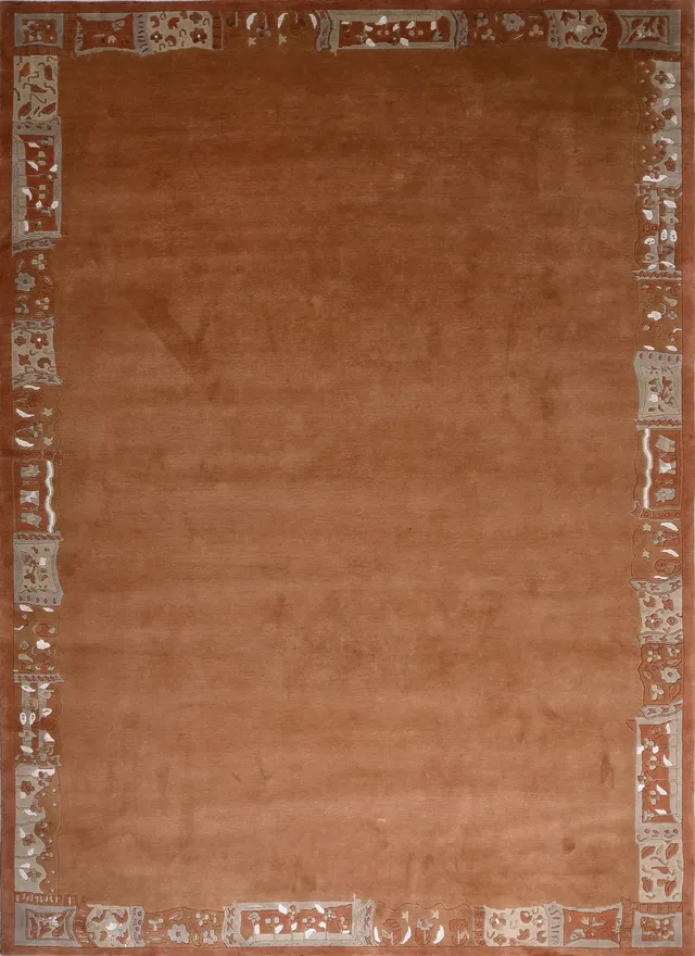weconhome-handgekn-pfter-tibeter-teppich-rot-terracotta-mit-retro-bord-re-wolle- image 1