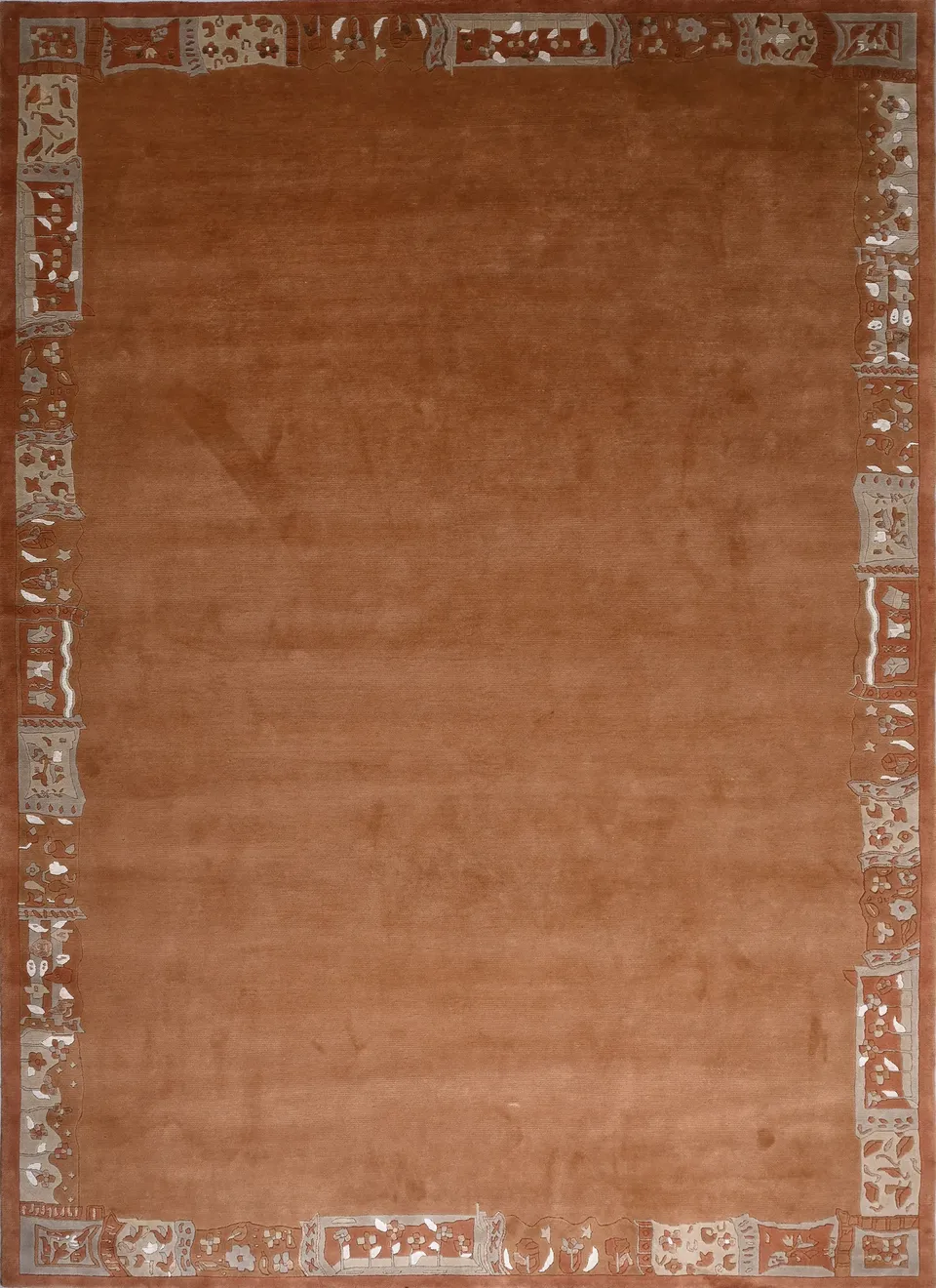 weconhome-handgekn-pfter-tibeter-teppich-rot-terracotta-mit-retro-bord-re-wolle- image 1