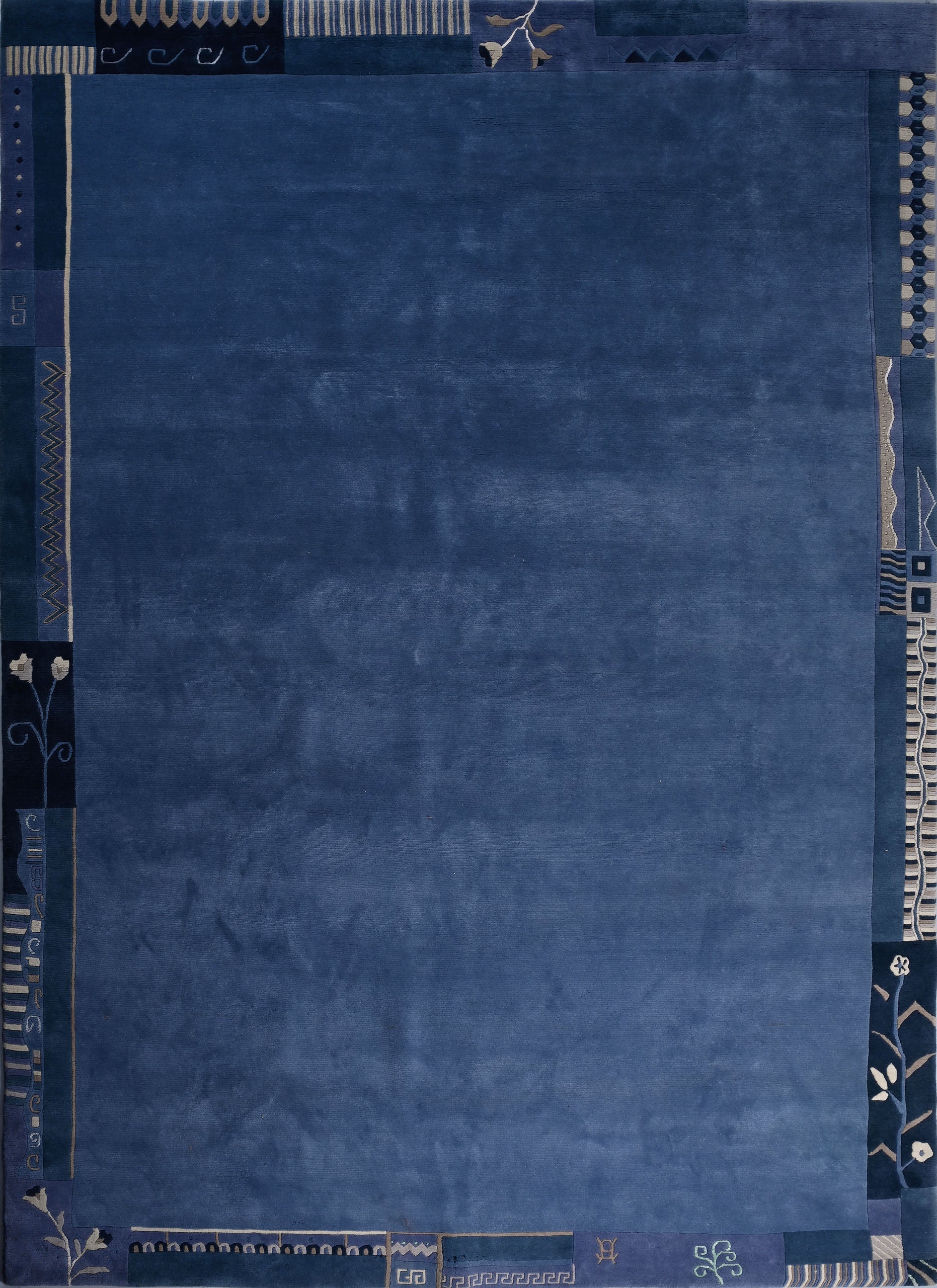 weconhome-retro-bord-re-handkn-pfteppich-wolle-tibet-blau-grau-eckig-neuwertig image 1