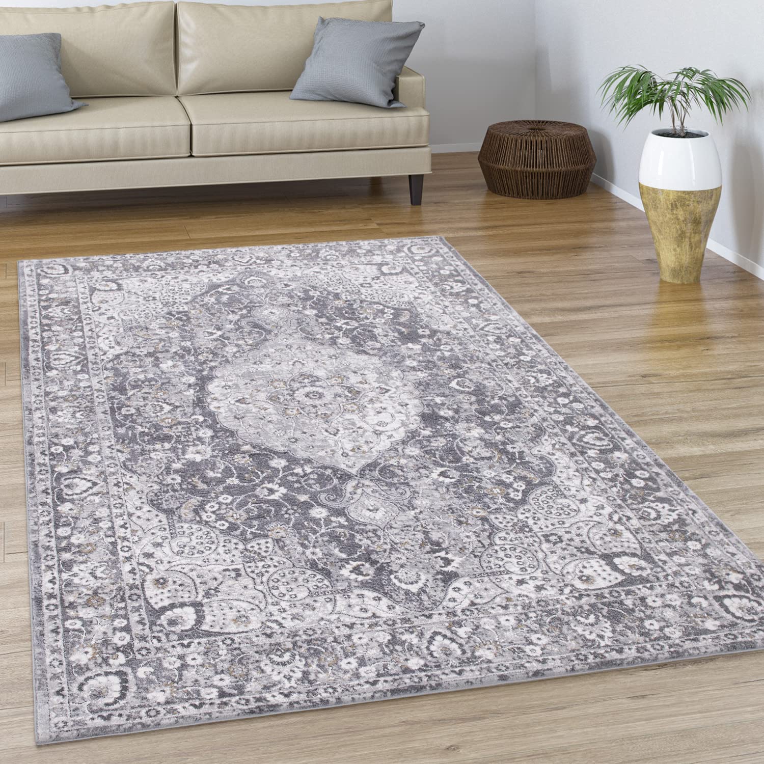 paco-home-teppich-120x170-grau-vintage-oriental-kurzflor image 1