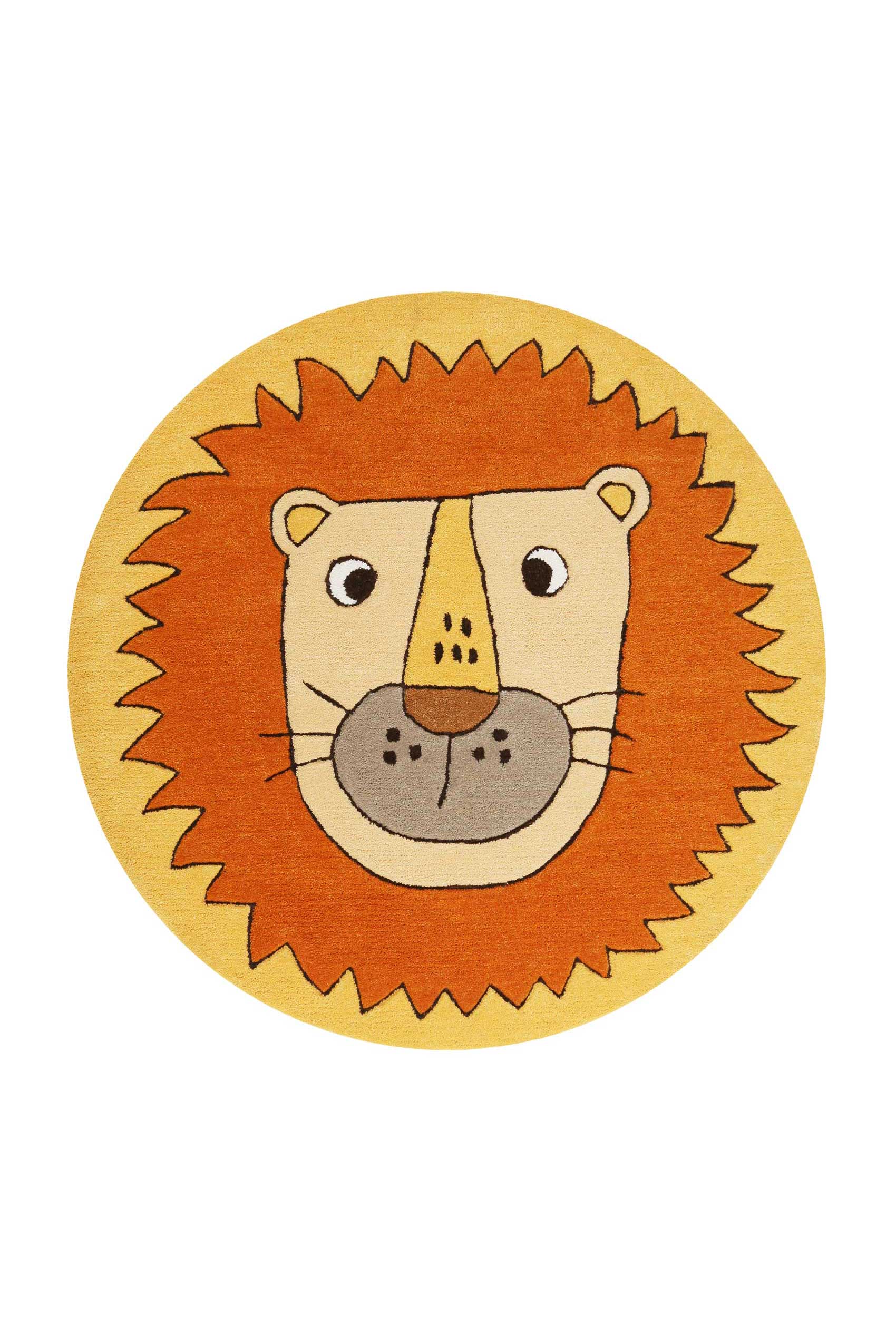 smart-kids-kinderteppich-linus-orange-handgetuftet-rund-mit-l-wenmotiv image 1