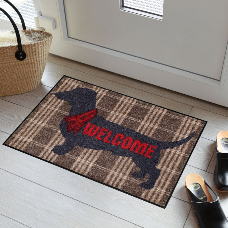 salonloewe-welcome-dog-eingangsmatte-50-x-75-cm-dackel-motiv-im-karomuster image 2