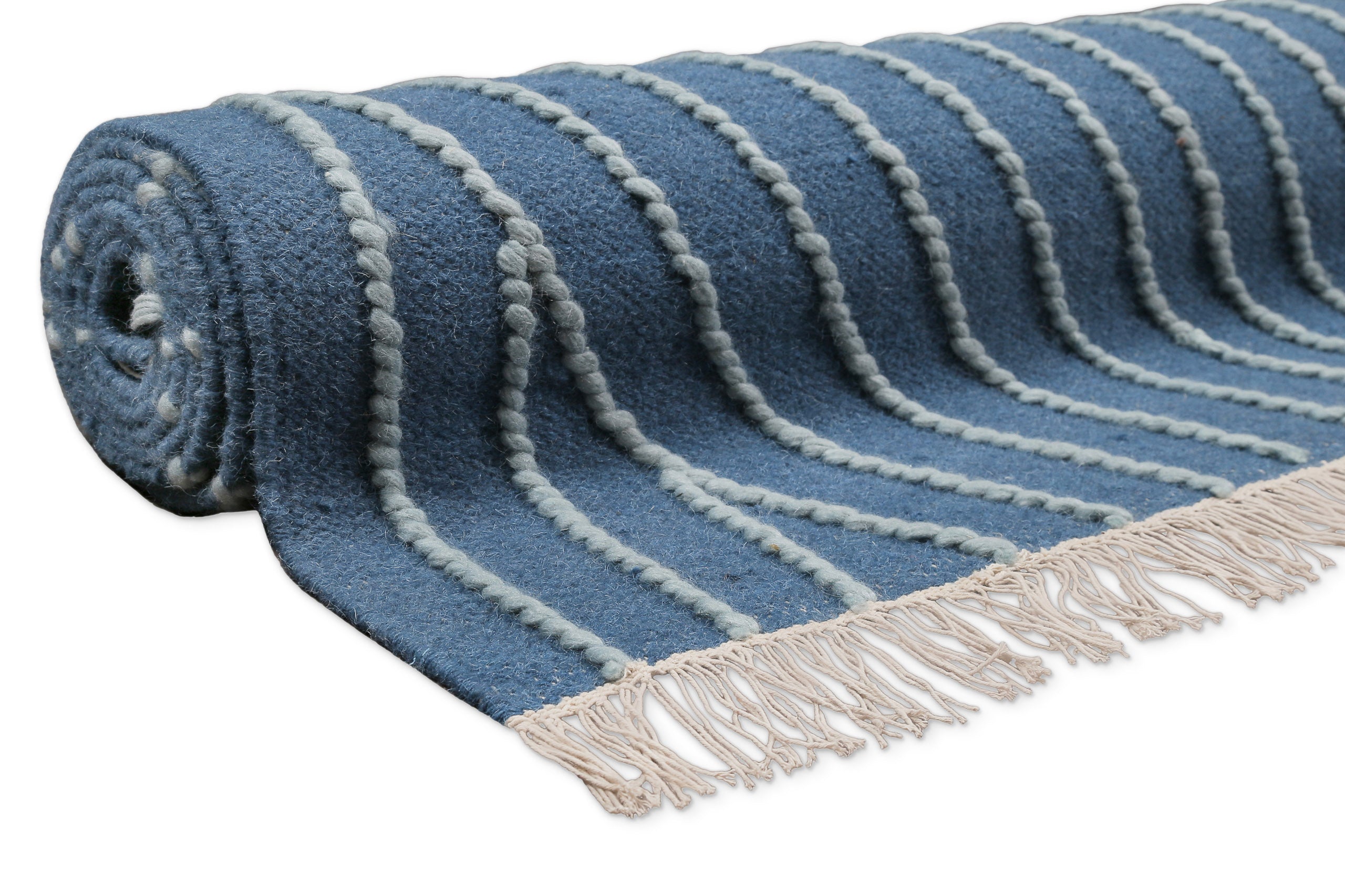 weconhome-kelim-teppich-ocean-lines-blau-handgewebter-kurzflor-teppich-aus-100-s image 5