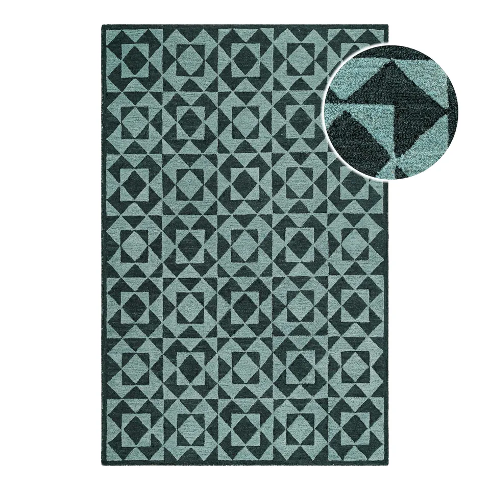 weconhome-downtown-kurzflorteppich-gr-n-multi-handgetuftet-10-mm image 1