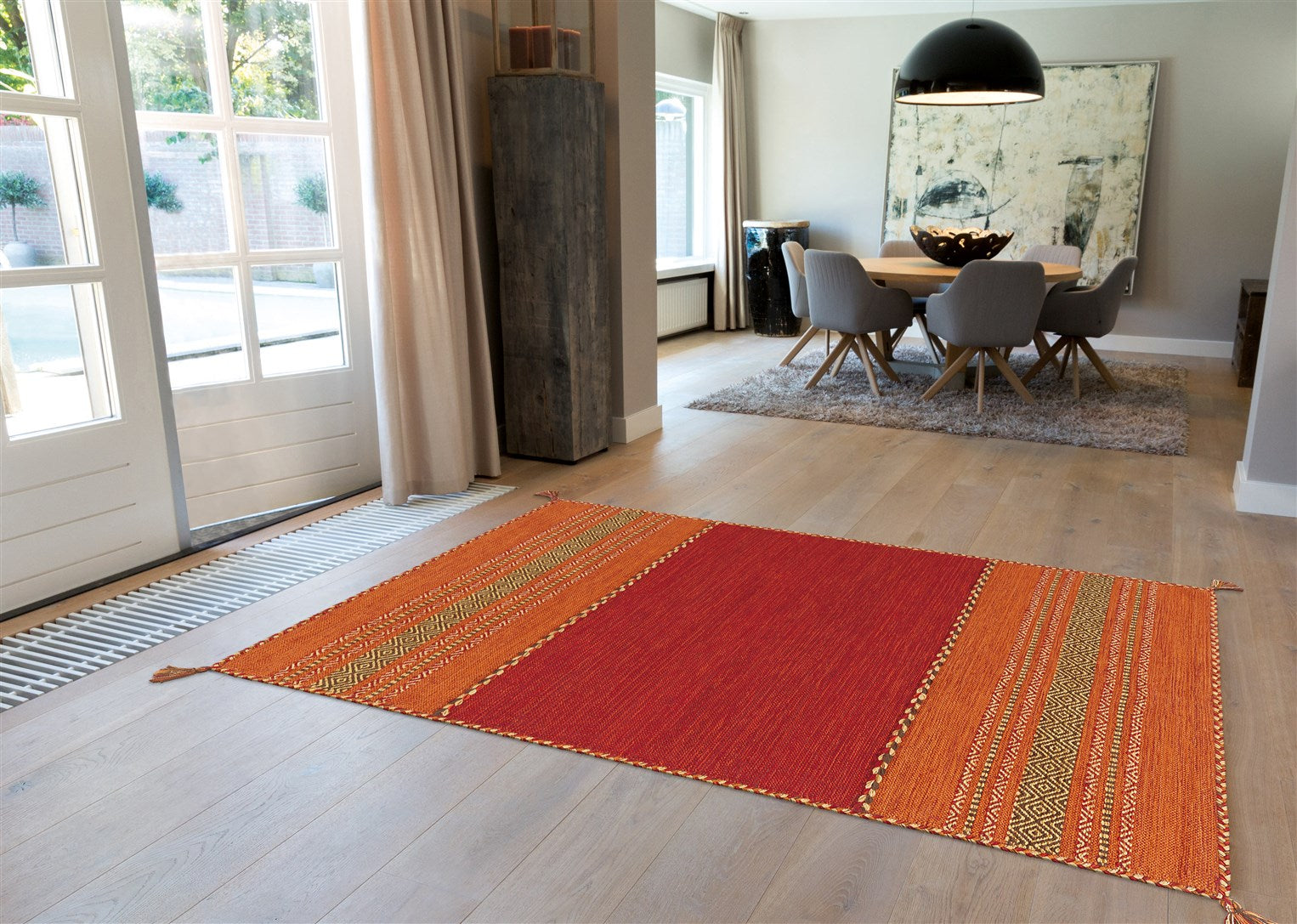 kayoom-navarro-2920-baumwollteppich-flachflor-mit-streifenmuster-und-quasten image 2