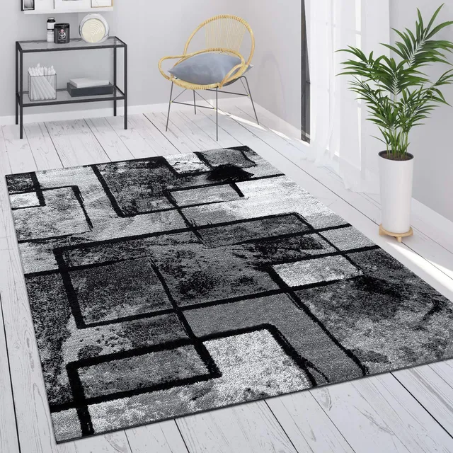 paco-home-metro-kurzflor-teppich-120x170-cm-grau-geometrisch image 1