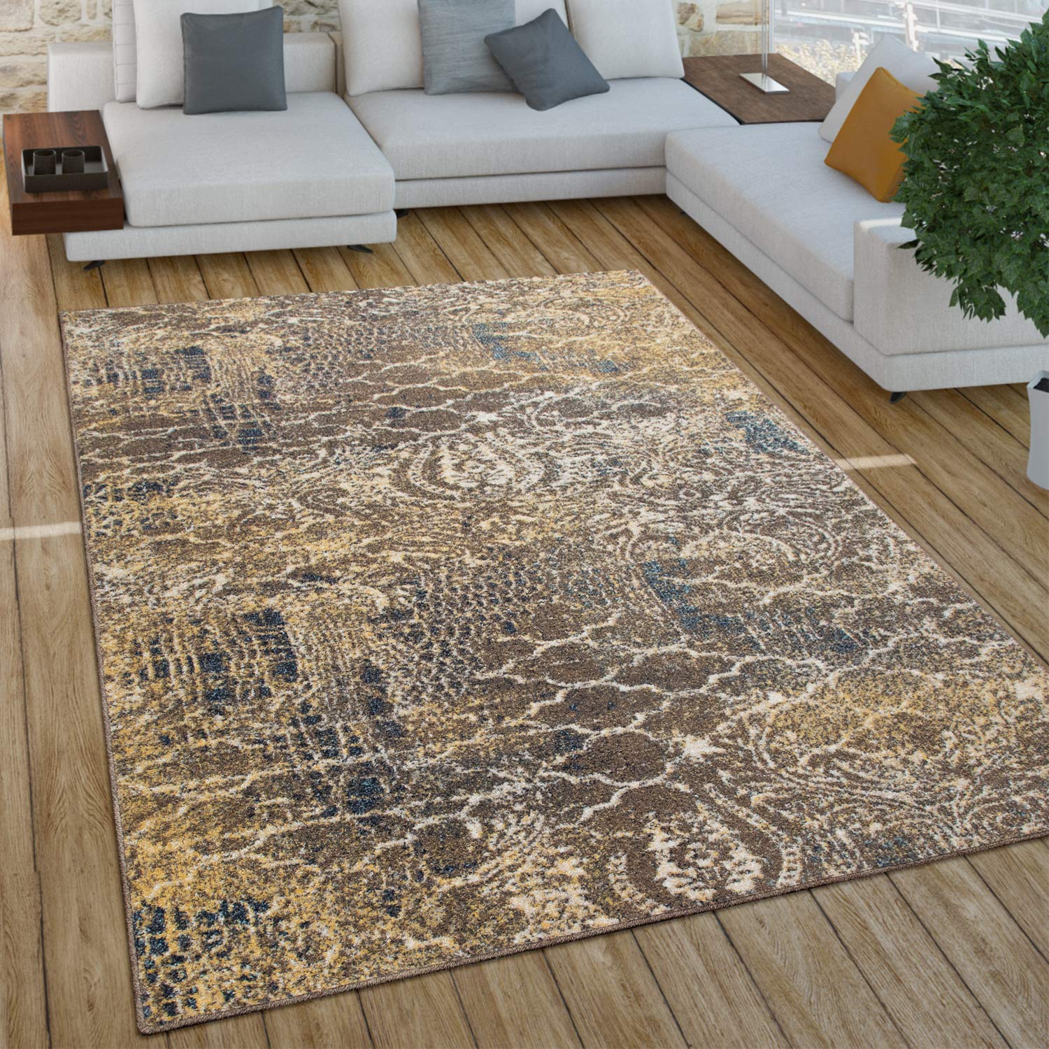 paco-home-teppich-kurzflor-boho-vintage-geometrie-used-look-bunt-120x170-cm image 5