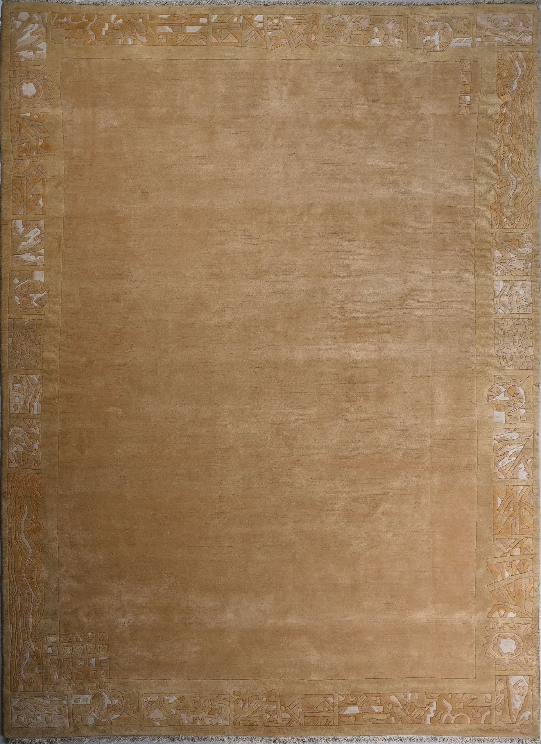 weconhome-handgekn-pfter-tibeter-teppich-gold-gelb-mit-retro-bord-re-neuwertig-2 image 1