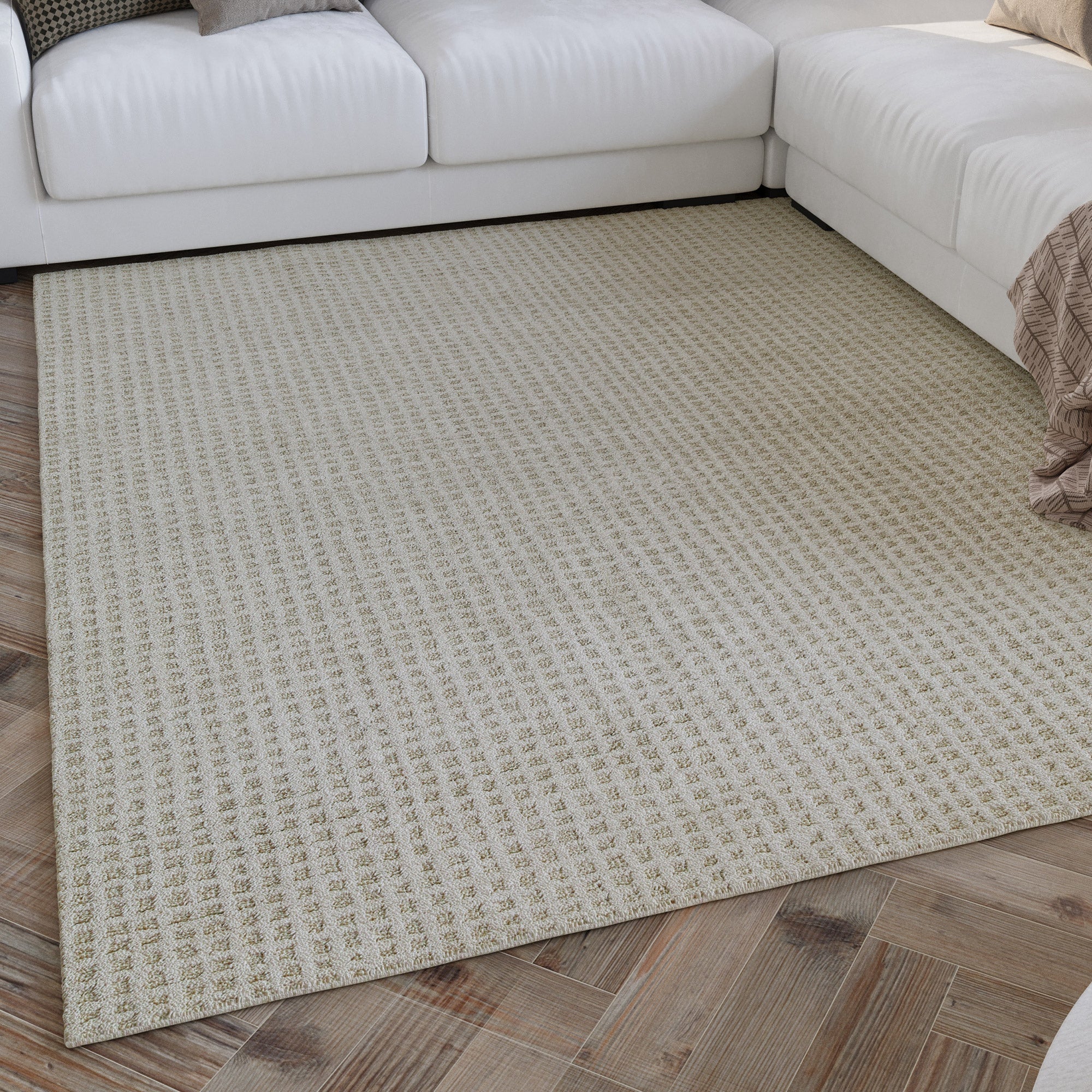 weconhome-hamptons-thirty-kurzflor-teppich-creme-wei-handgetuftet-karo-design image 2