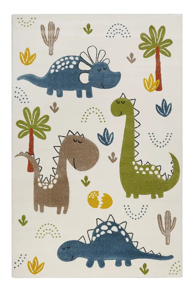 weconhome-smart-kids-kinderteppich-creme-wei-dino-friends-eckig-gewebt image 1