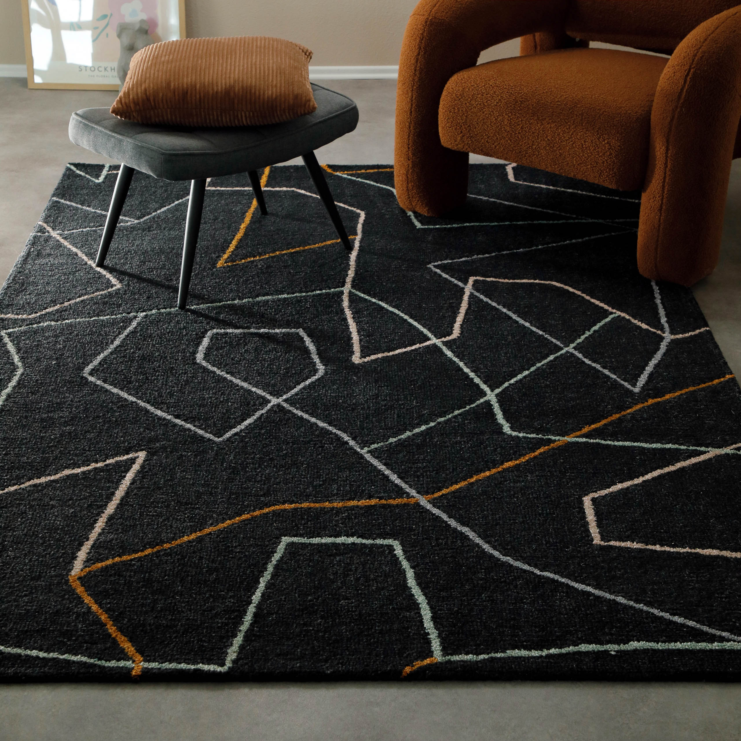 weconhome-kurzflorteppich-nox-anthrazit-rund-80-schurwolle-20-viskose-handgetuft image 2