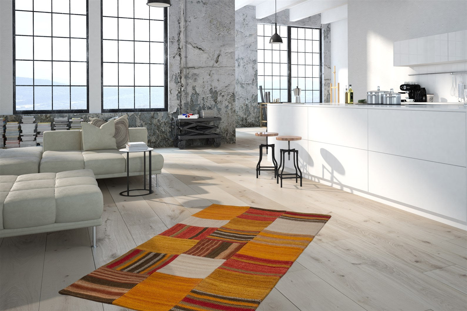 kayoom-radical-210-naturteppich-patchwork-kilim-handgefertigt-wolle-baumwolle image 4