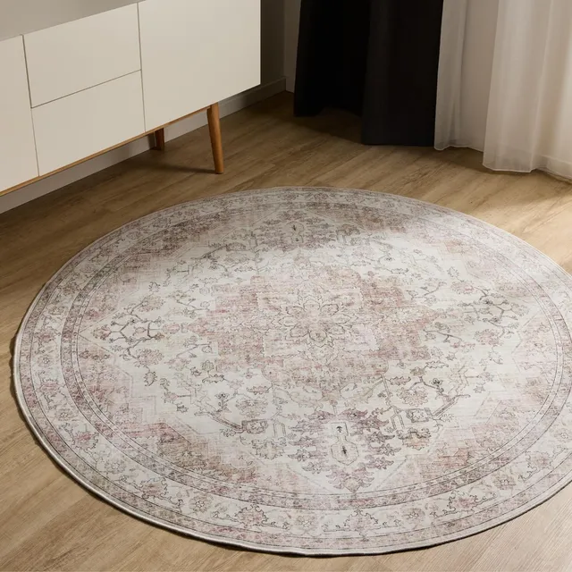 benuta-basic-george-waschbarer-teppich-rosa-beige-120-cm-rund image 1