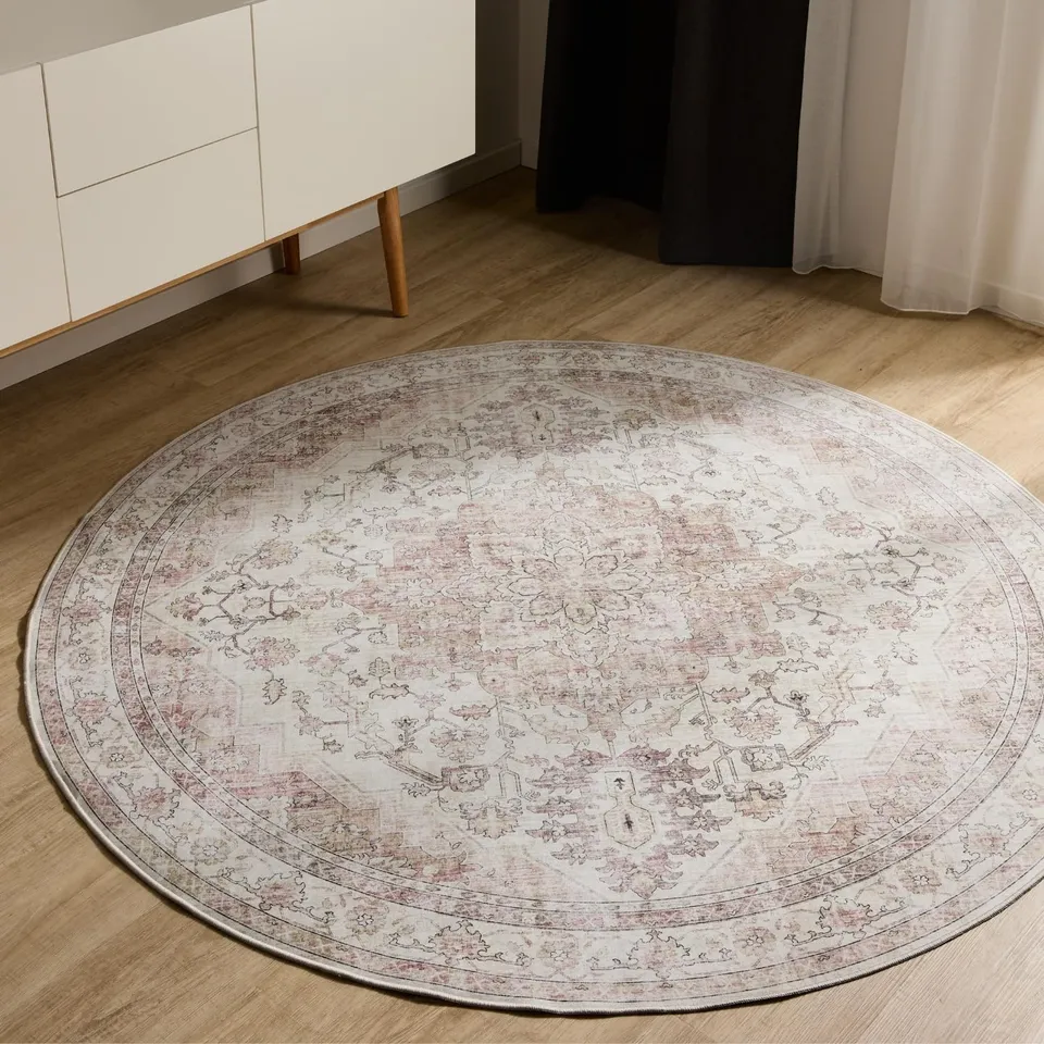benuta-basic-george-waschbarer-teppich-rosa-beige-120-cm-rund image 1