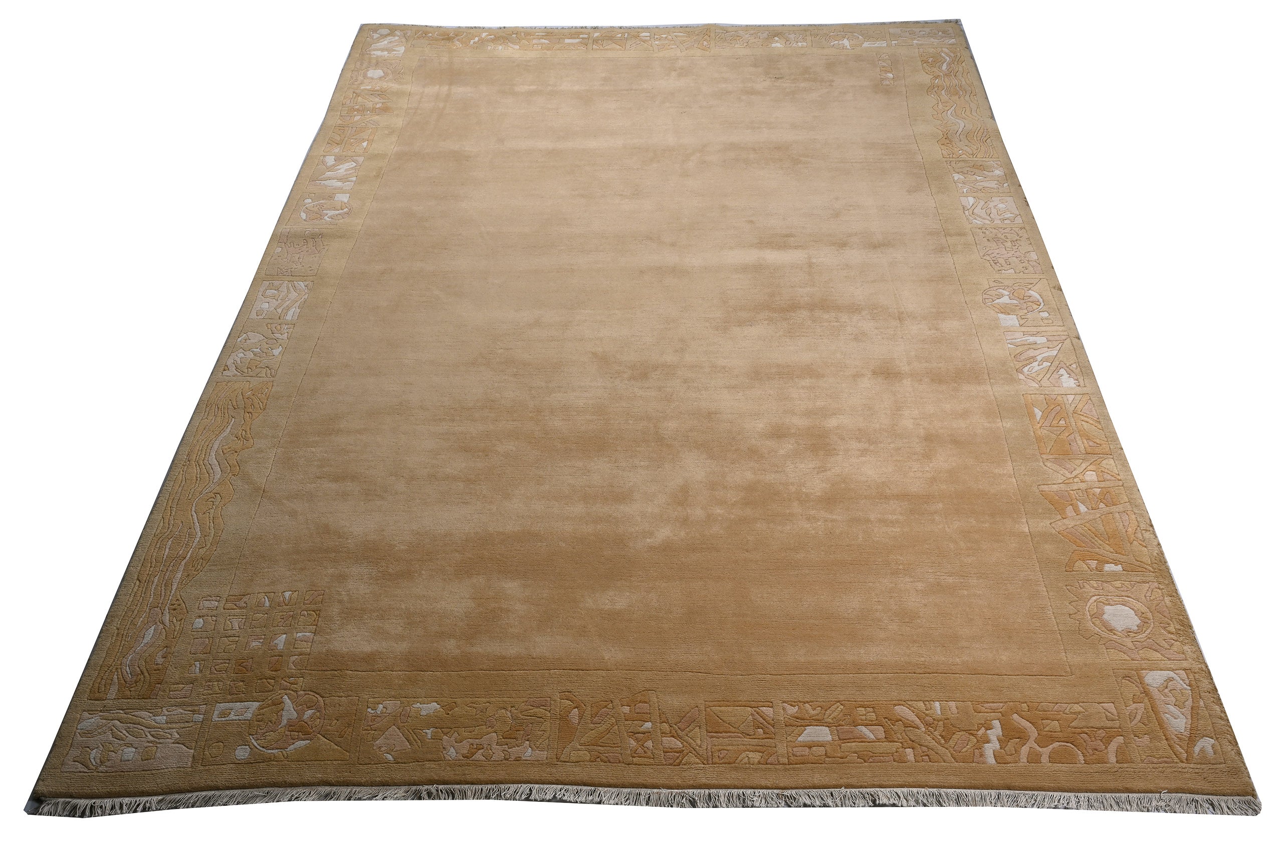weconhome-handgekn-pfter-tibeter-teppich-gold-gelb-mit-retro-bord-re-neuwertig-2 image 5