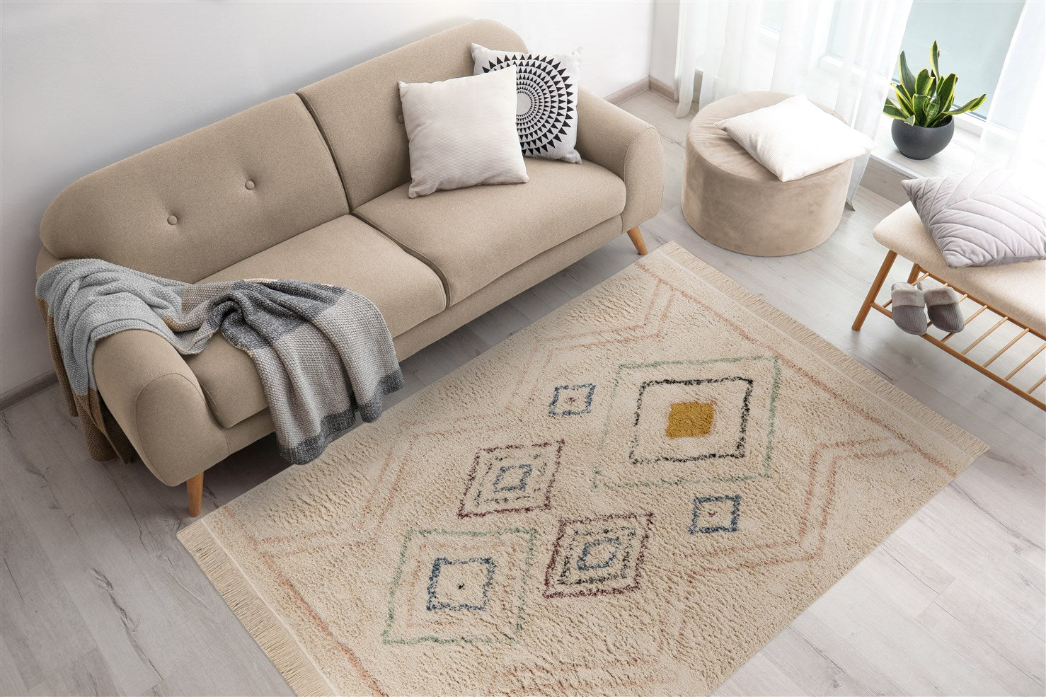 kayoom-mylen-125-creme-multi-zeitloser-flachflorteppich-pflegeleicht-strapazierf image 3
