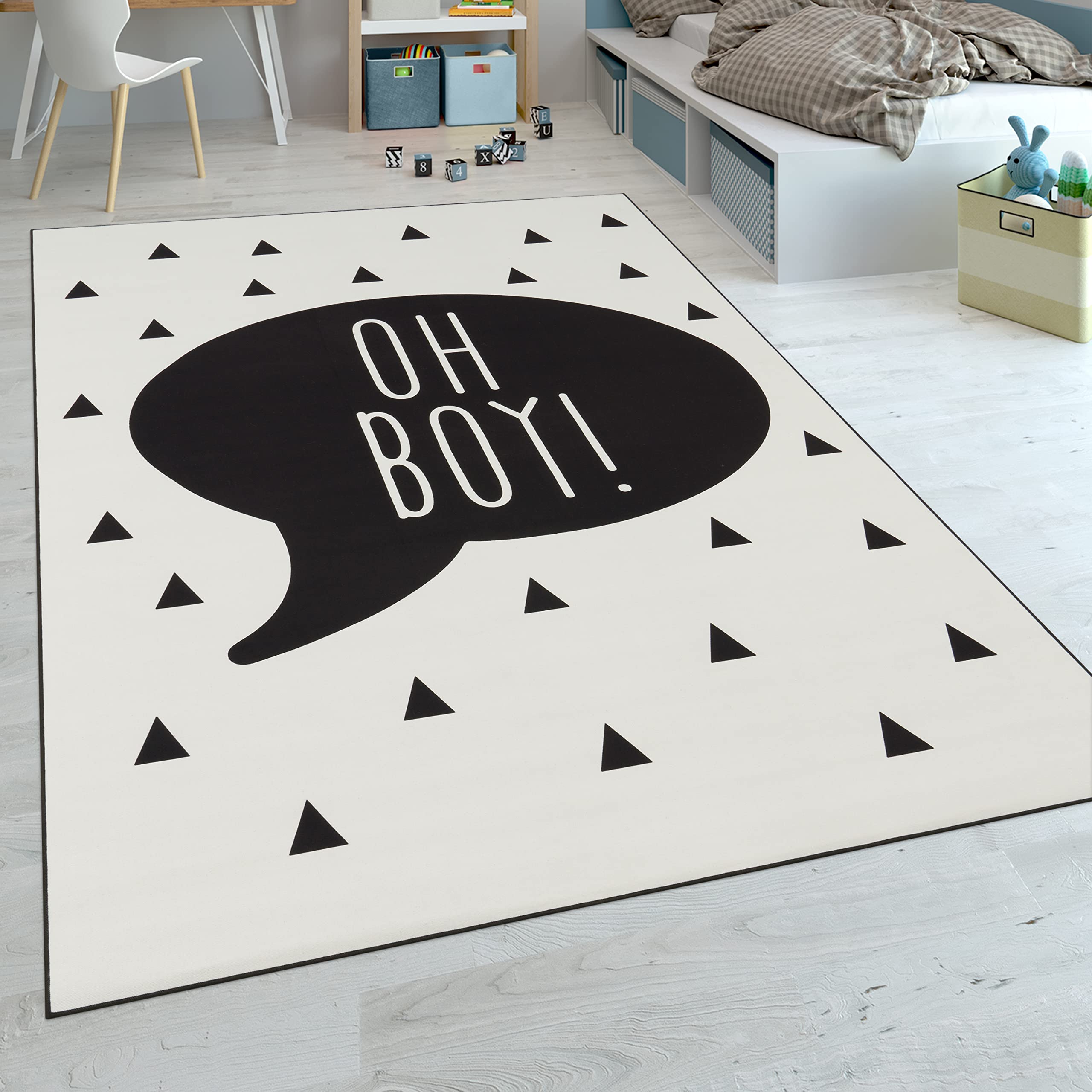 paco-home-kinderteppich-kinderzimmer-jungen-babyteppich-spruch-schwarz-wei-80x15 image 1