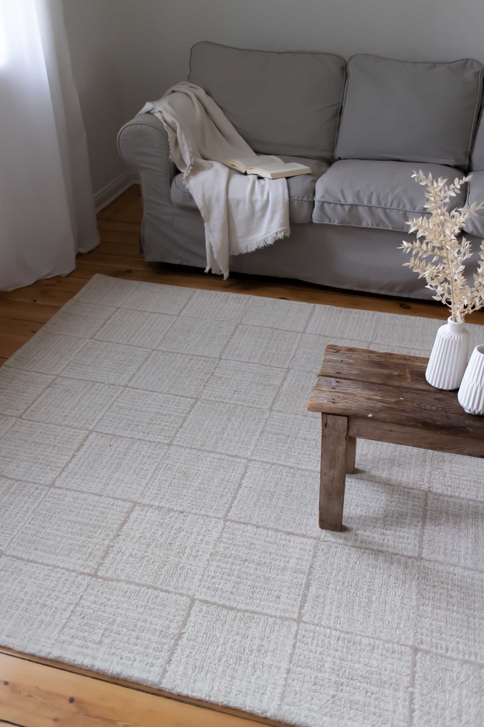 weconhome-lasse-teppich-creme-beige-naturfaser-karo-handgetuftet image 2
