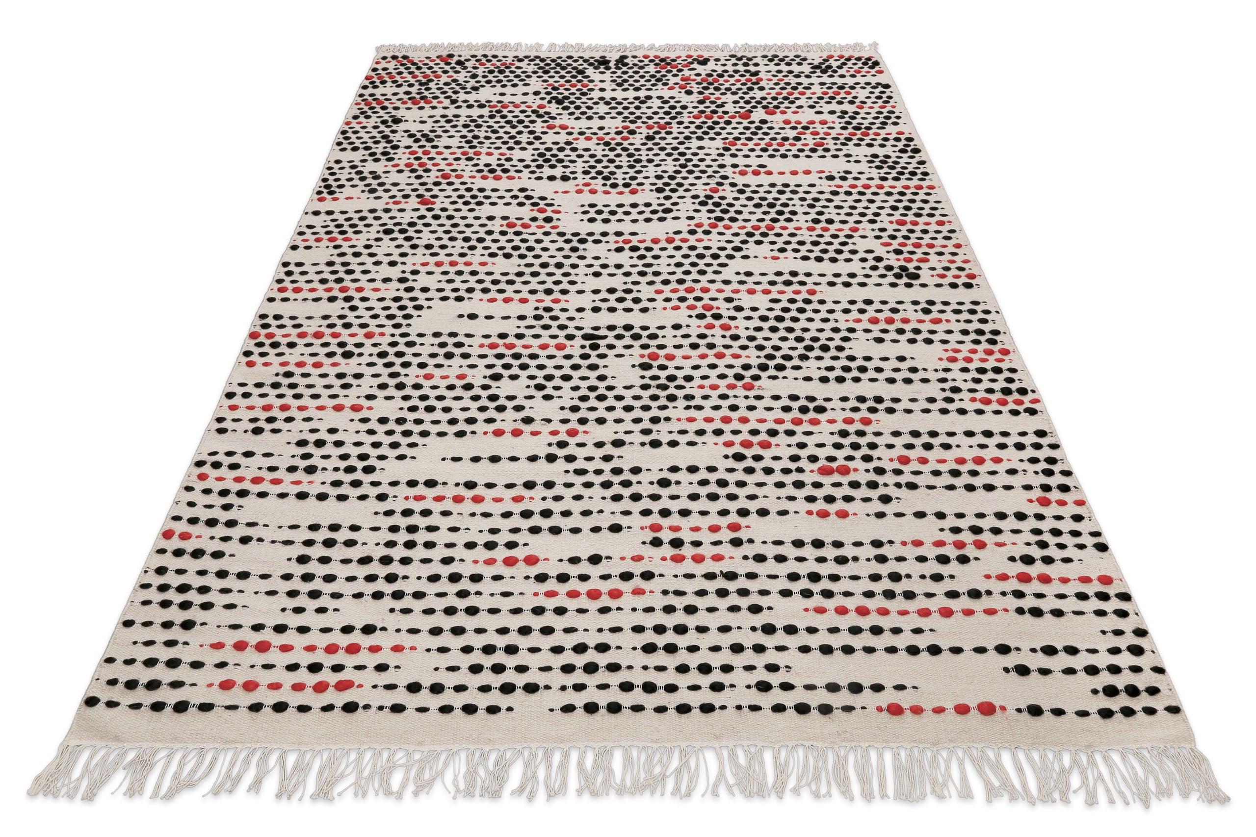 weconhome-london-red-wollteppich-creme-beige-punkte-hoch-tief image 3