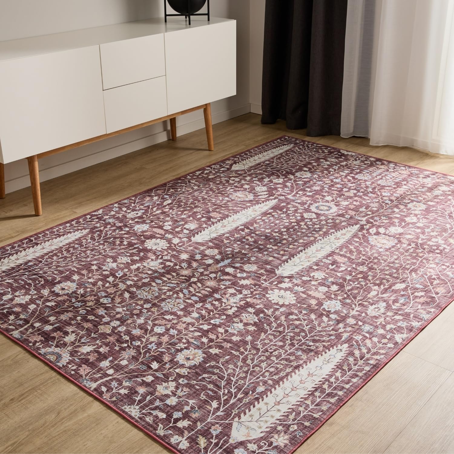 benuta-basic-waschbarer-teppich-george-bordeaux-120-cm-rund image 8