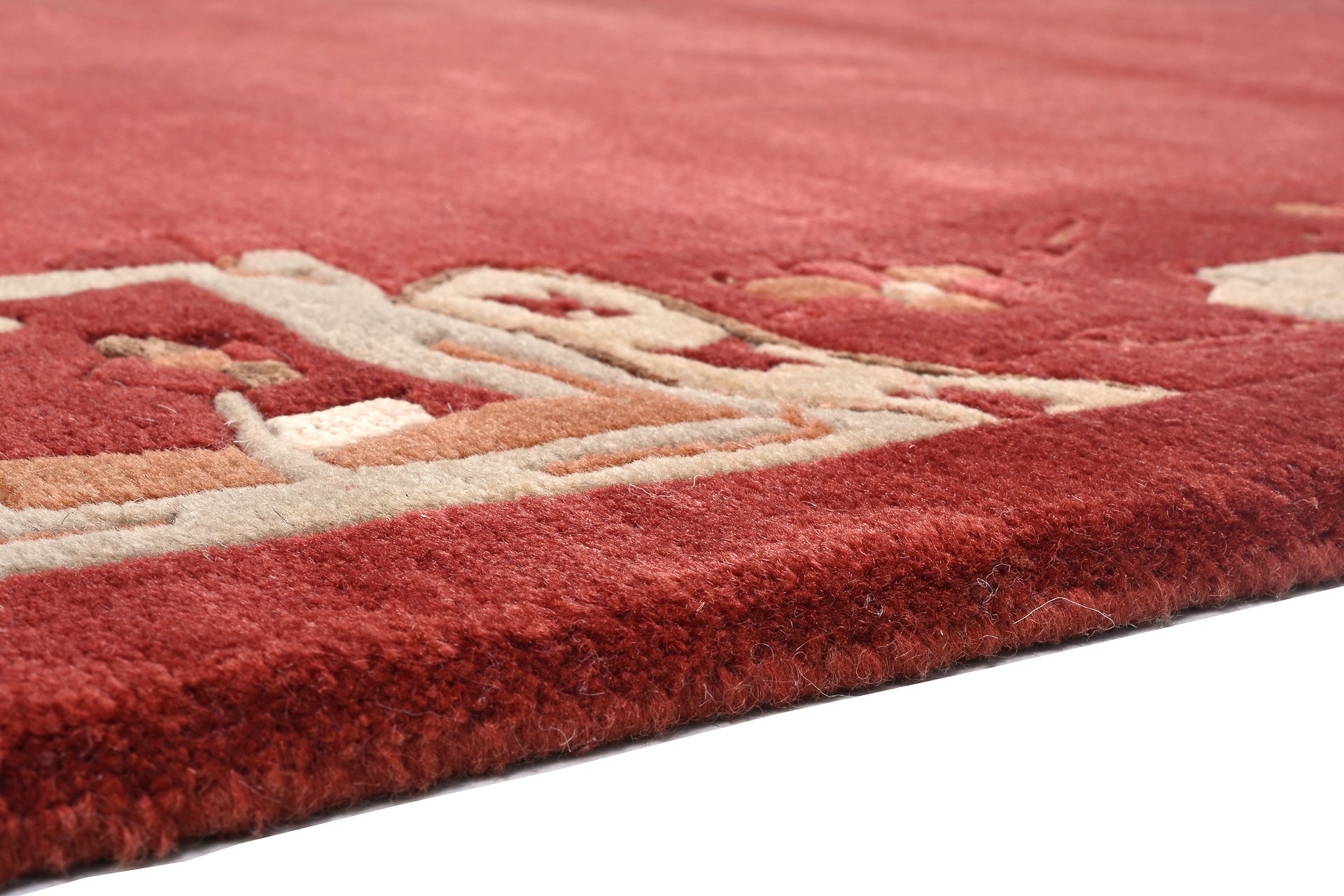 weconhome-handgekn-pfter-tibeter-teppich-rot-mit-retro-bord-re image 3