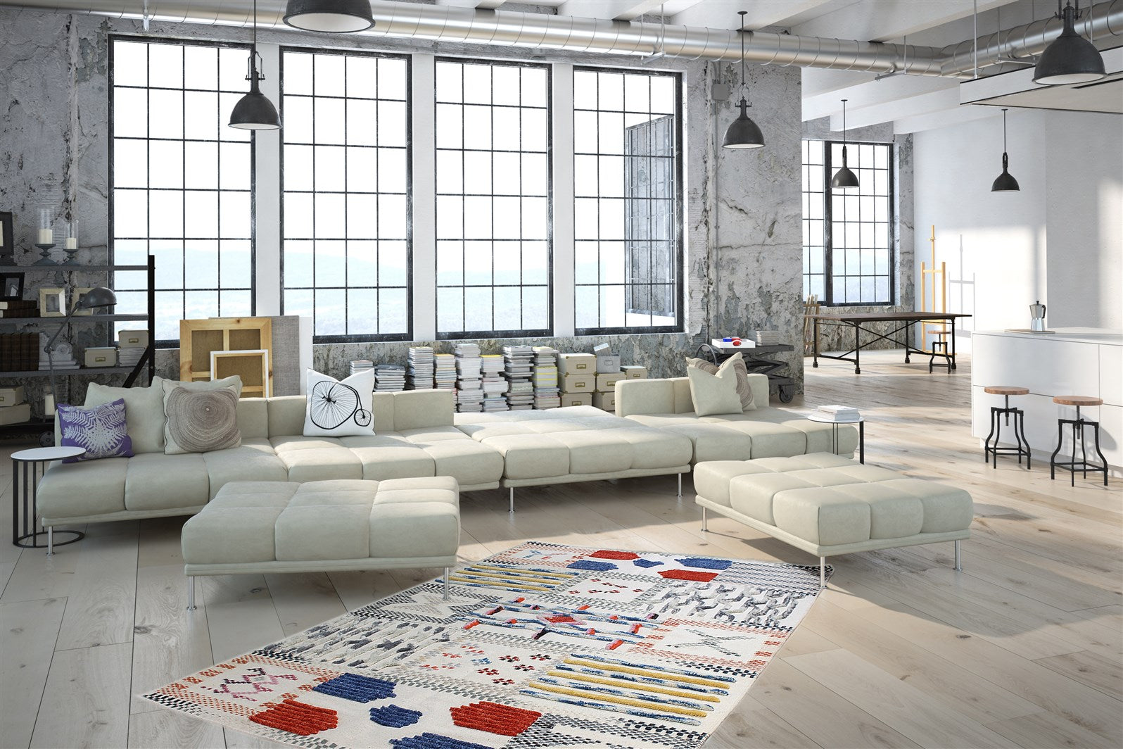 kayoom-empire-110-wollteppich-flachflor-geometrisches-design-blau-rot-gelb-ca-11 image 2
