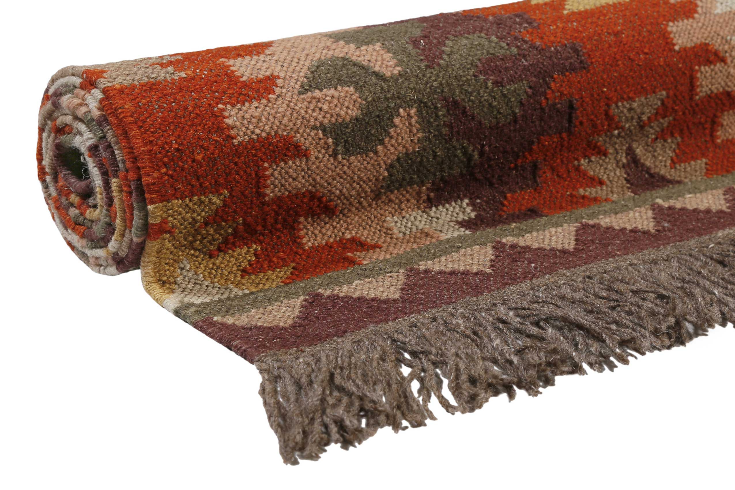 weconhome-green-looop-balou-kelim-teppich-rostbraun-wolle image 8
