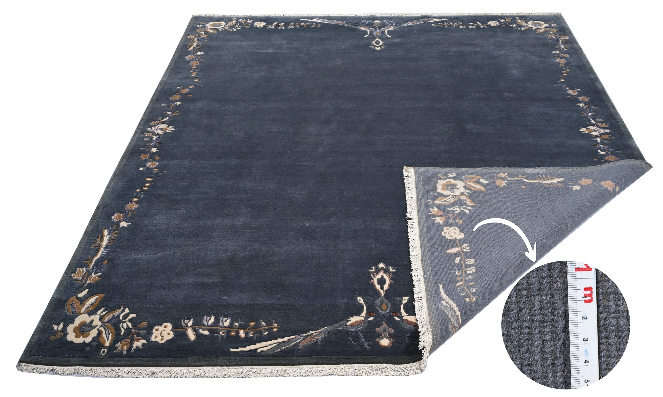 weconhome-tibet-teppich-handgekn-pft-grau-retro-bord-re-neuwertig image 2