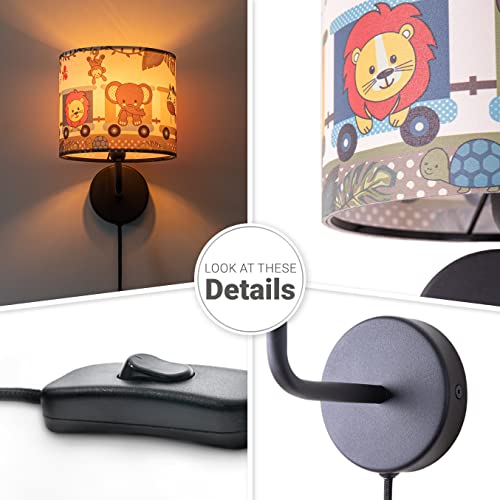 paco-home-kinder-wandlampe-dschungel-zoo-e14-stoffschirm-mit-stecker-und-kabel image 8