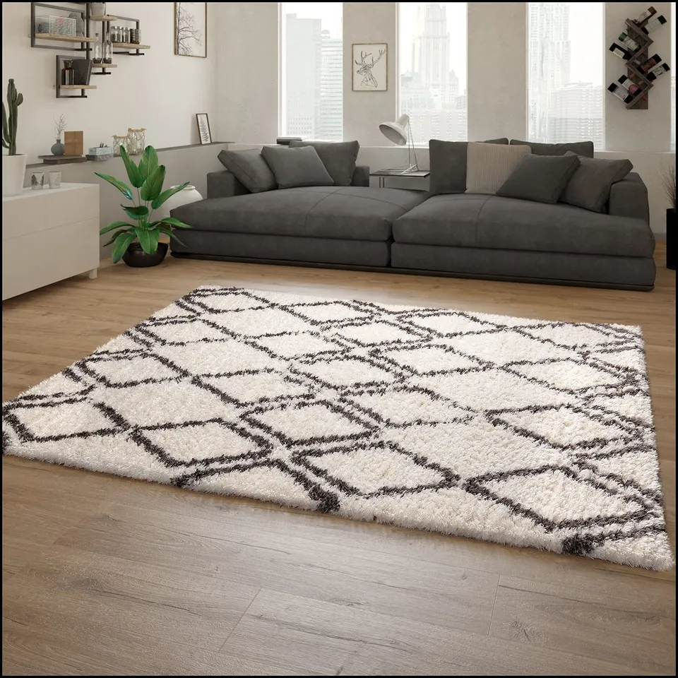 paco-home-hochflor-teppich-shaggy-rauten-grau-creme-60x90-cm-40-mm image 1