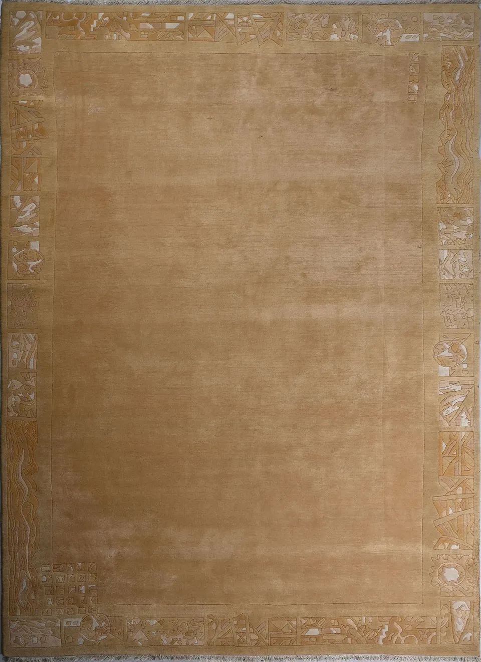 weconhome-handgekn-pfter-tibeter-teppich-gold-gelb-mit-retro-bord-re-neuwertig-2 image 1