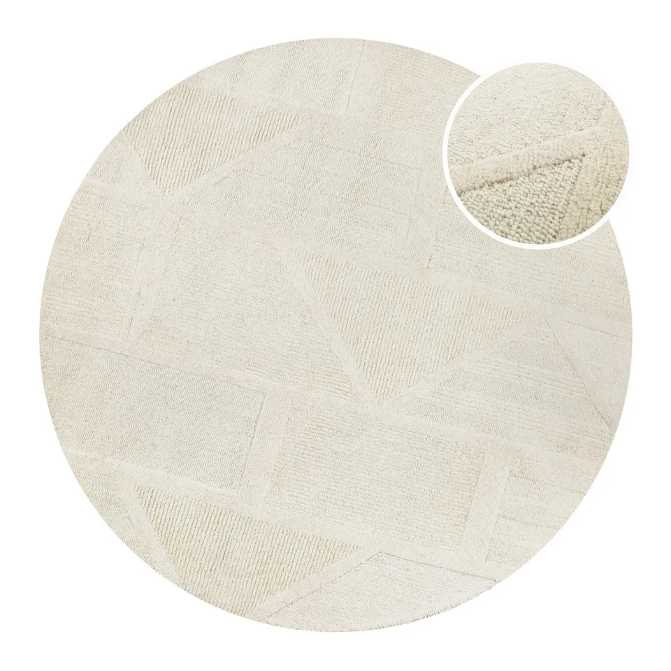 weconhome-hamptons-fifteen-kurzflor-teppich-rund-creme-wei-aus-schurwolle image 1
