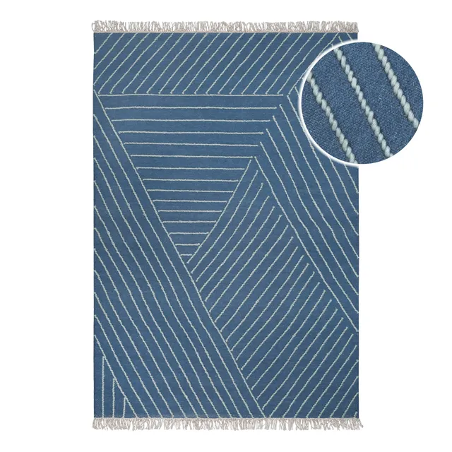 weconhome-kelim-teppich-ocean-lines-blau-handgewebter-kurzflor-teppich-aus-100-s image 1